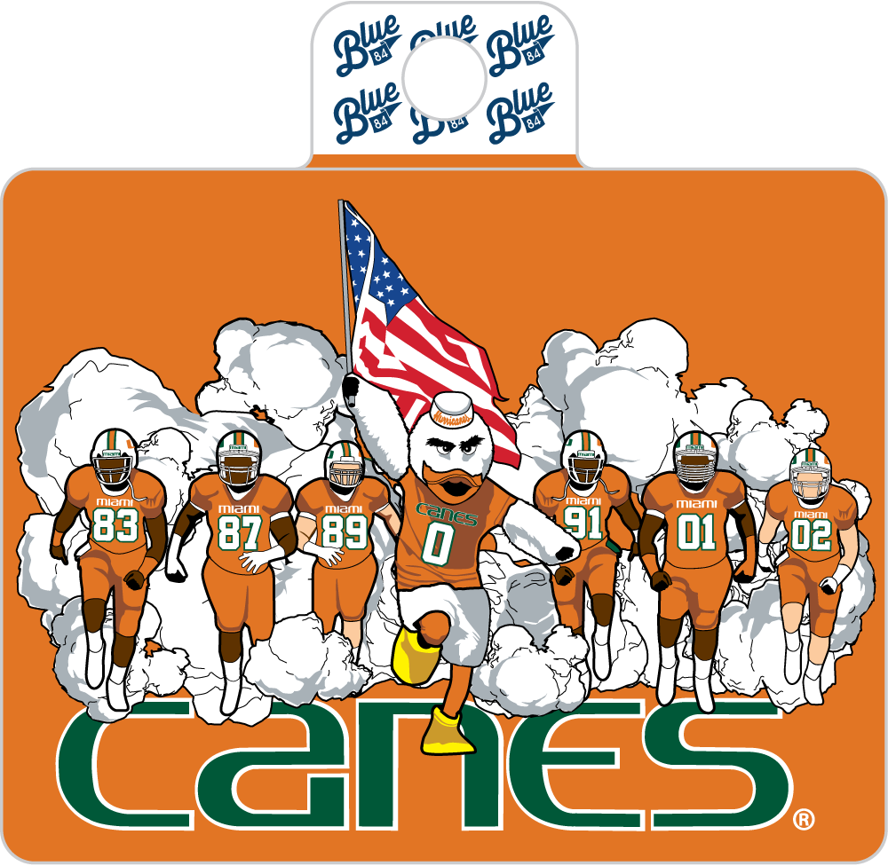 Miami Hurricanes Blue 84 Running Through Smoke Decal