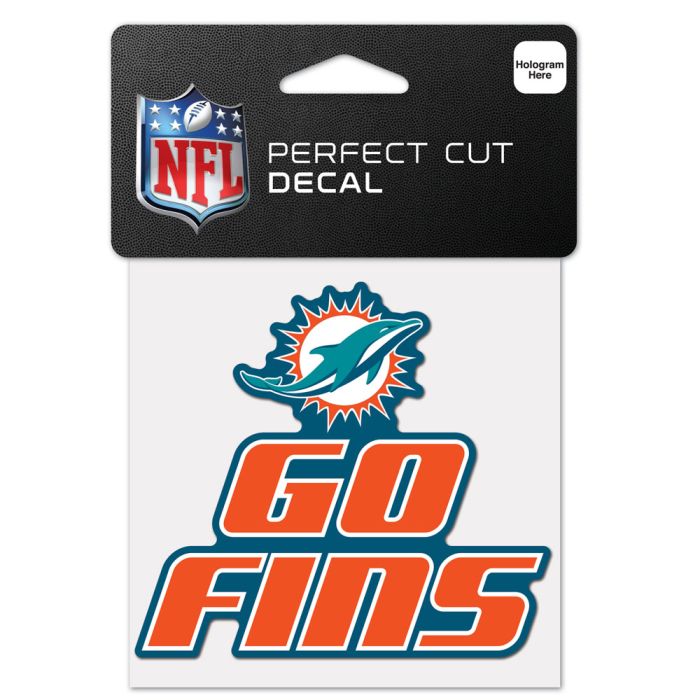 Miami Dolphins Slogan 'Go Fins' Perfect Cut 4x4 Decal