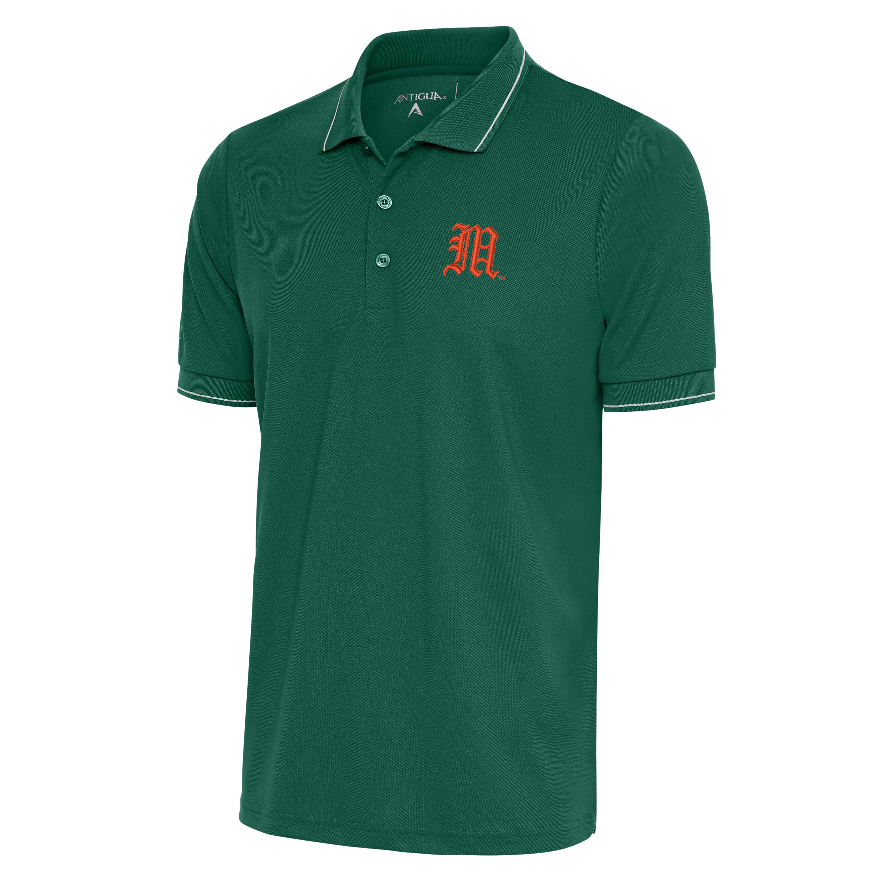 Miami Hurricanes Baseball Antigua Old English M Affluent Polo - Green