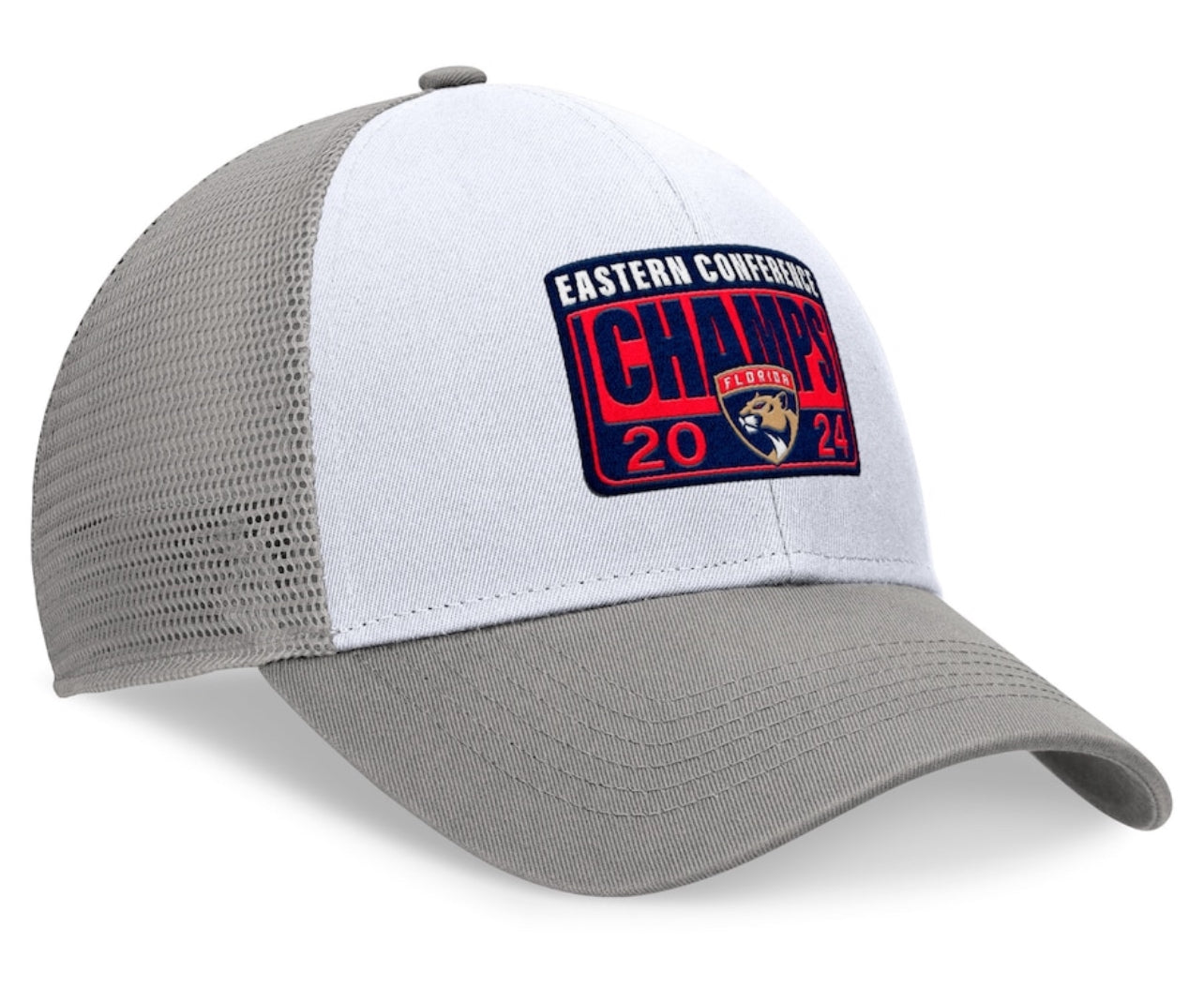 Florida Panthers 2024 Eastern Conference Champions Locker Room Meshback Structured Adjustable Hat - Gray/White