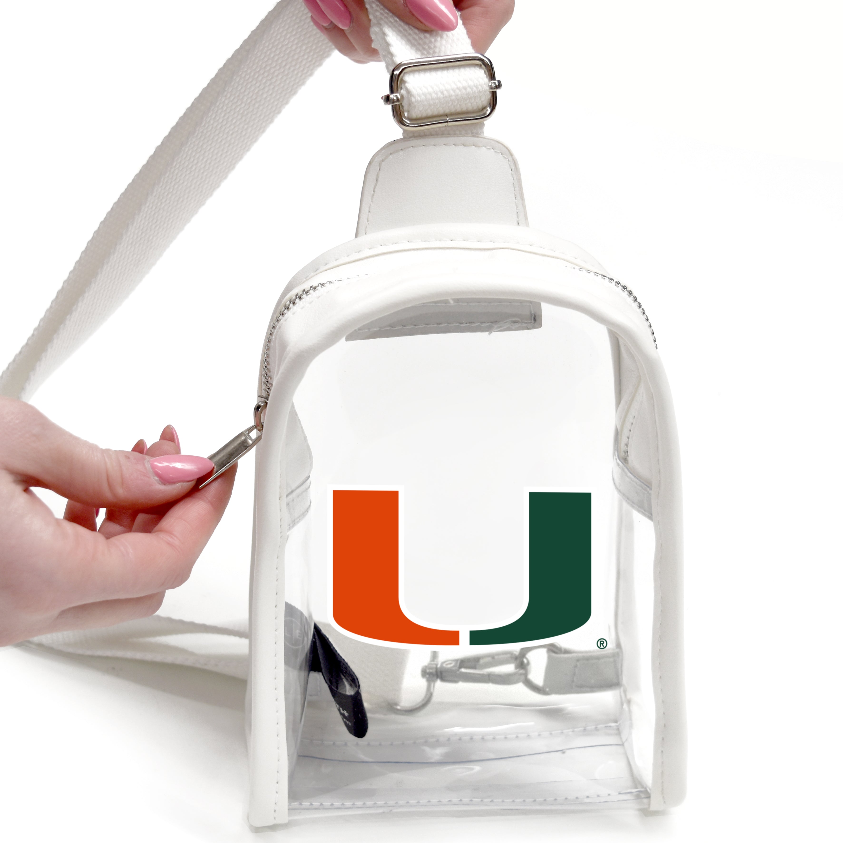 Miami Hurricanes Mini Sling Clear Bag - White Strap