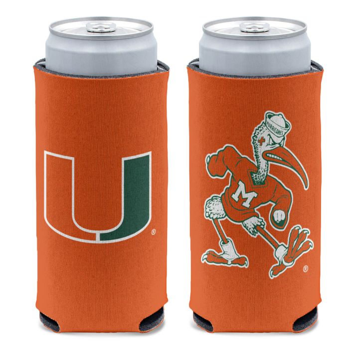 Miami Hurricanes 2-Sided U/Sebastian Logos Slim Can Cooler - Orange/Green