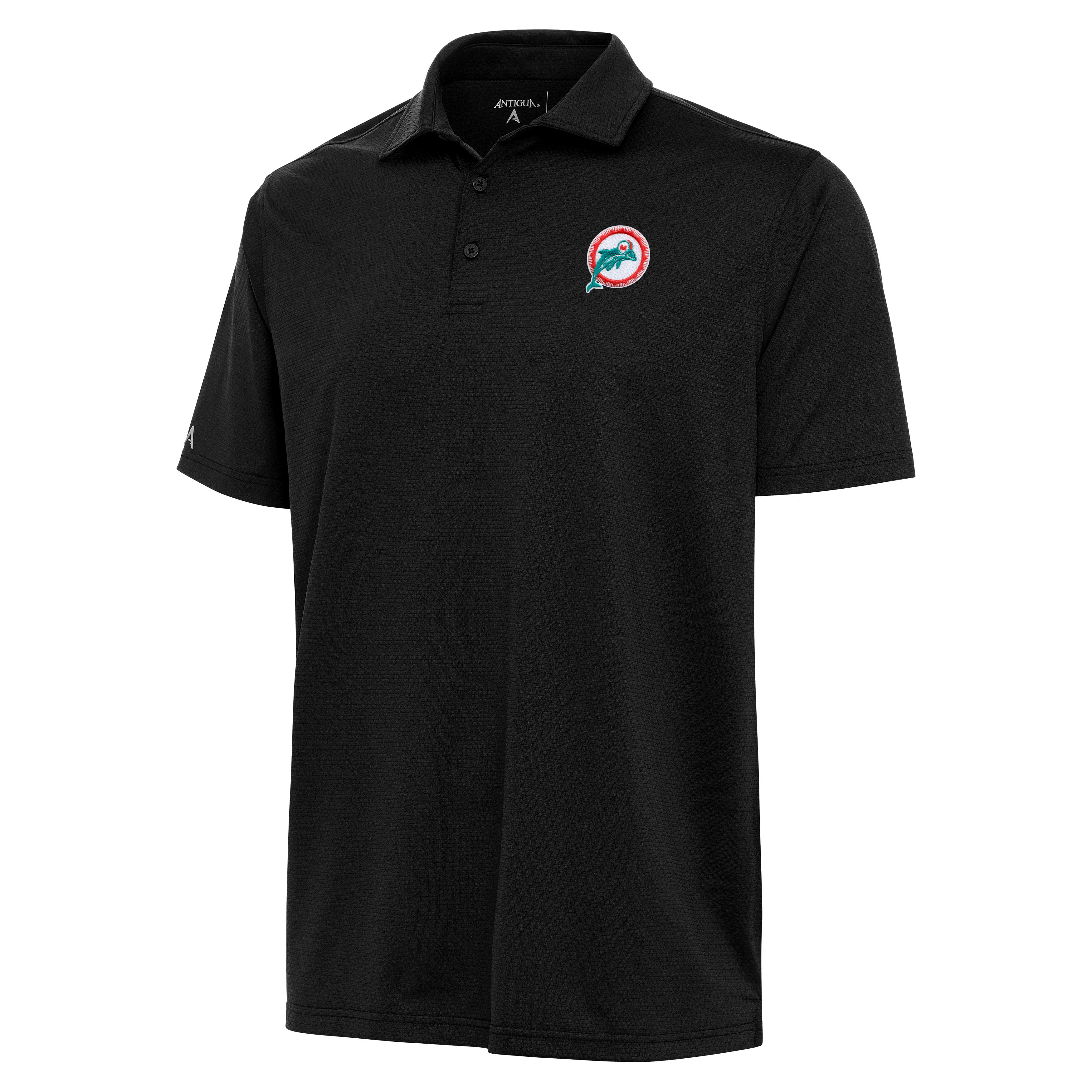 Miami Dolphins Antigua Throwback Logo Valid Textured Polo - Black