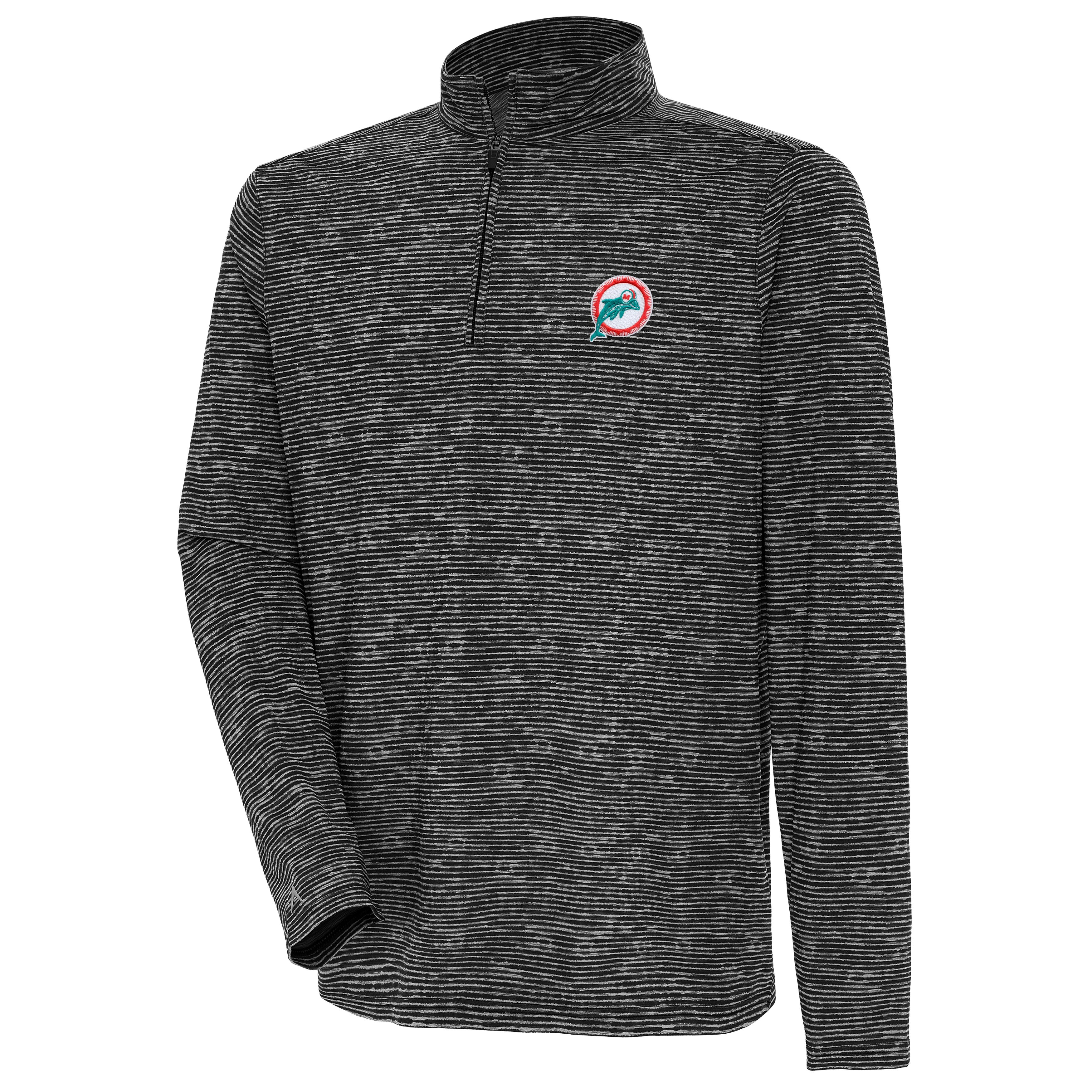 Miami Dolphins Antigua Determined 1/4 Zip Pullover - Black/Grey