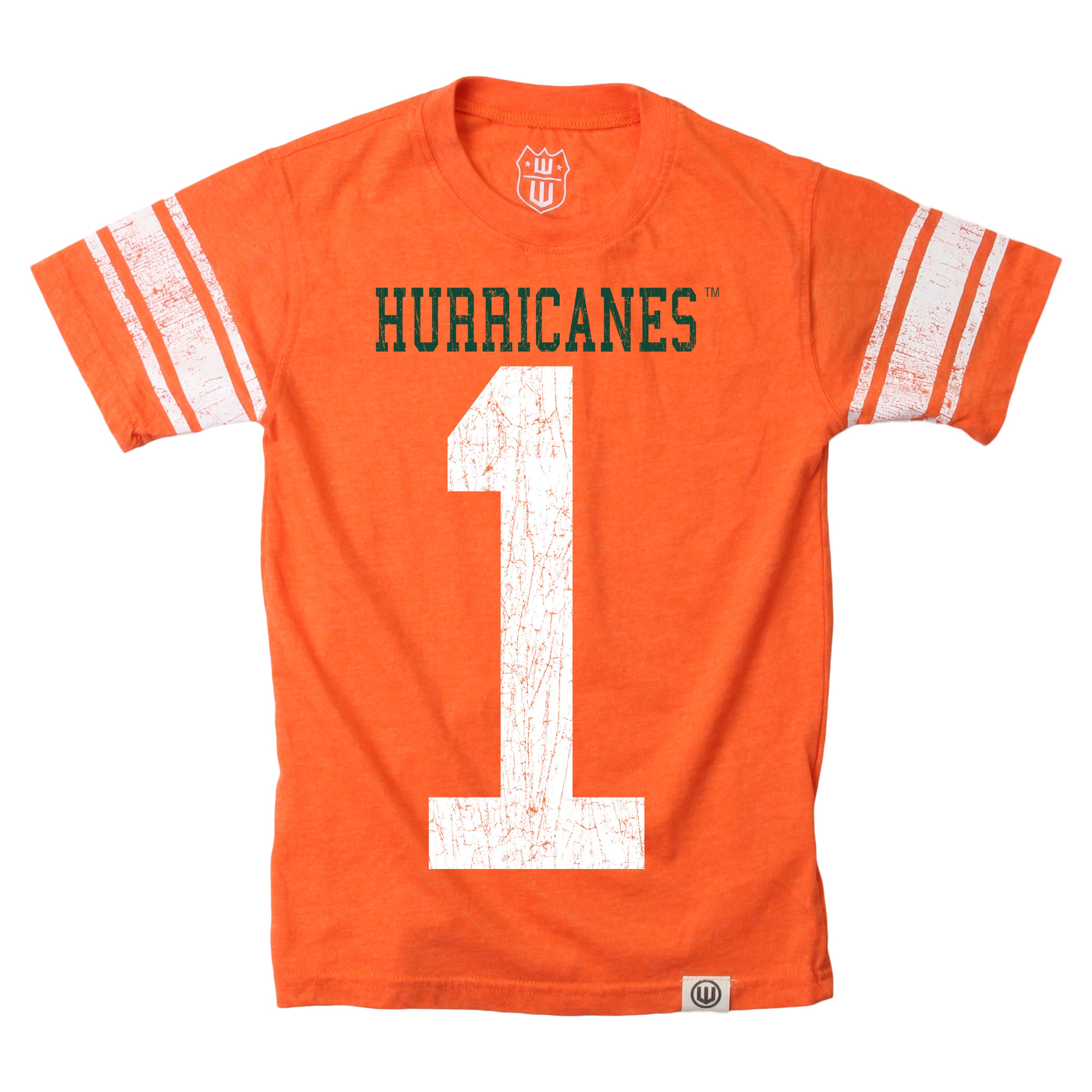 Miami Hurricanes Wes And Willy Youth #1 Jersey Tri-Blend T-Shirt - Orange