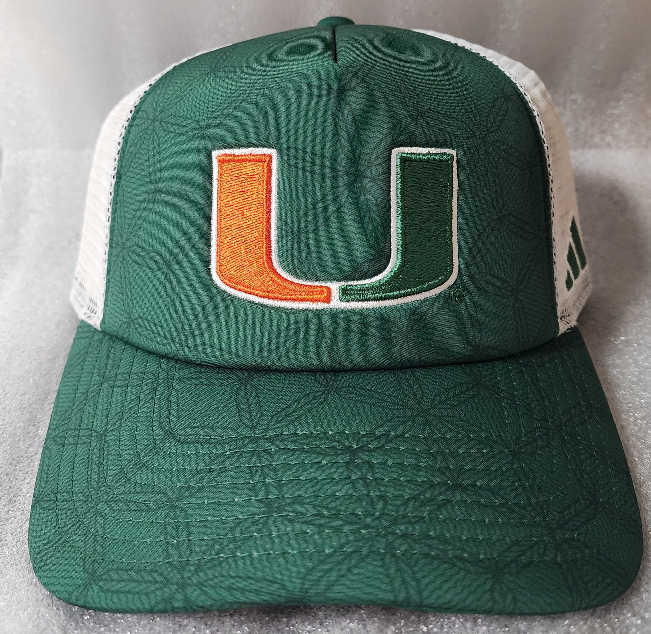 Miami Hurricanes adidas Pattern Foam Trucker Hat - Green/White