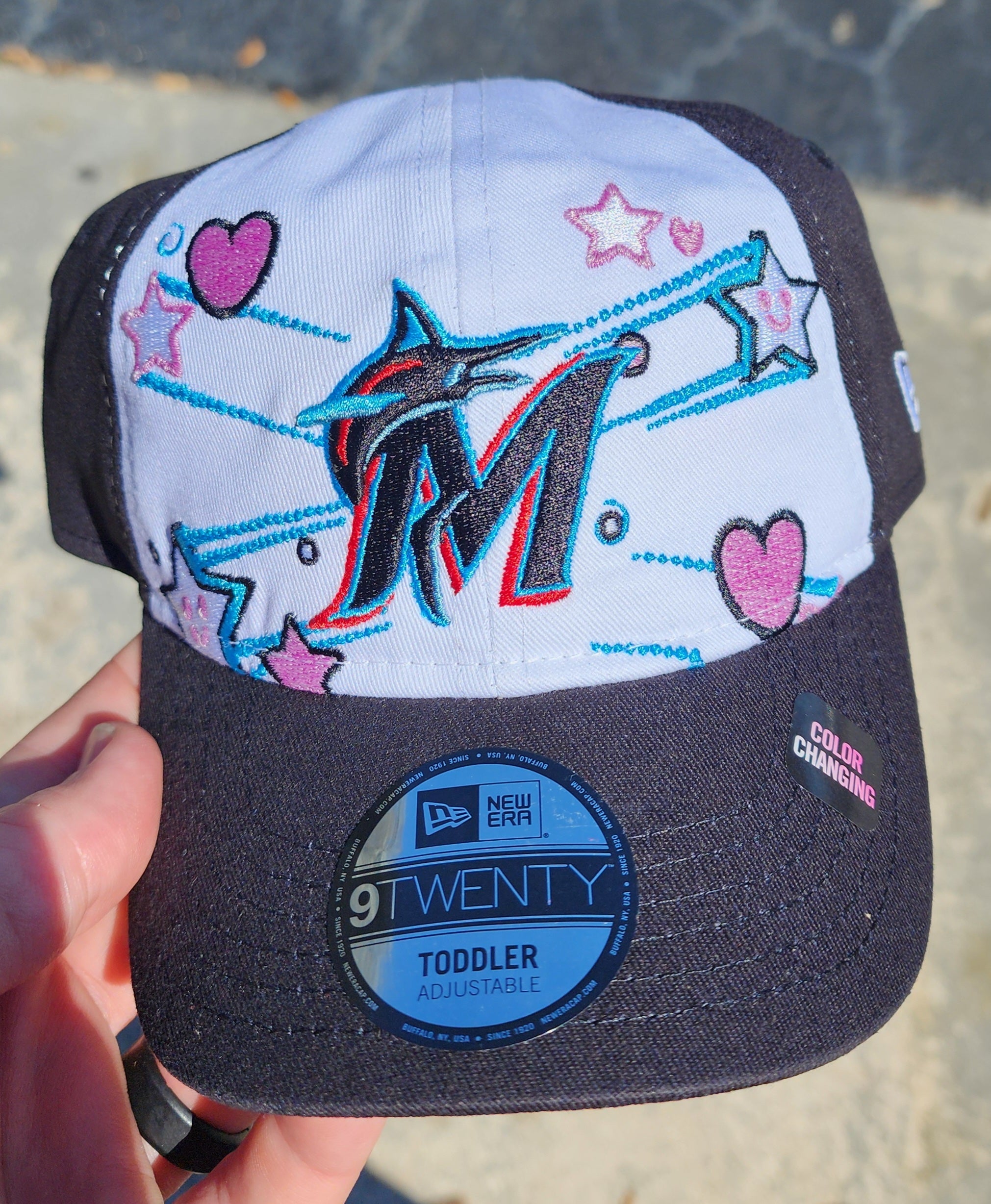 Miami Marlins New Era Youth Burst Color Changing 9Twenty Adjustable Hat - Black/White