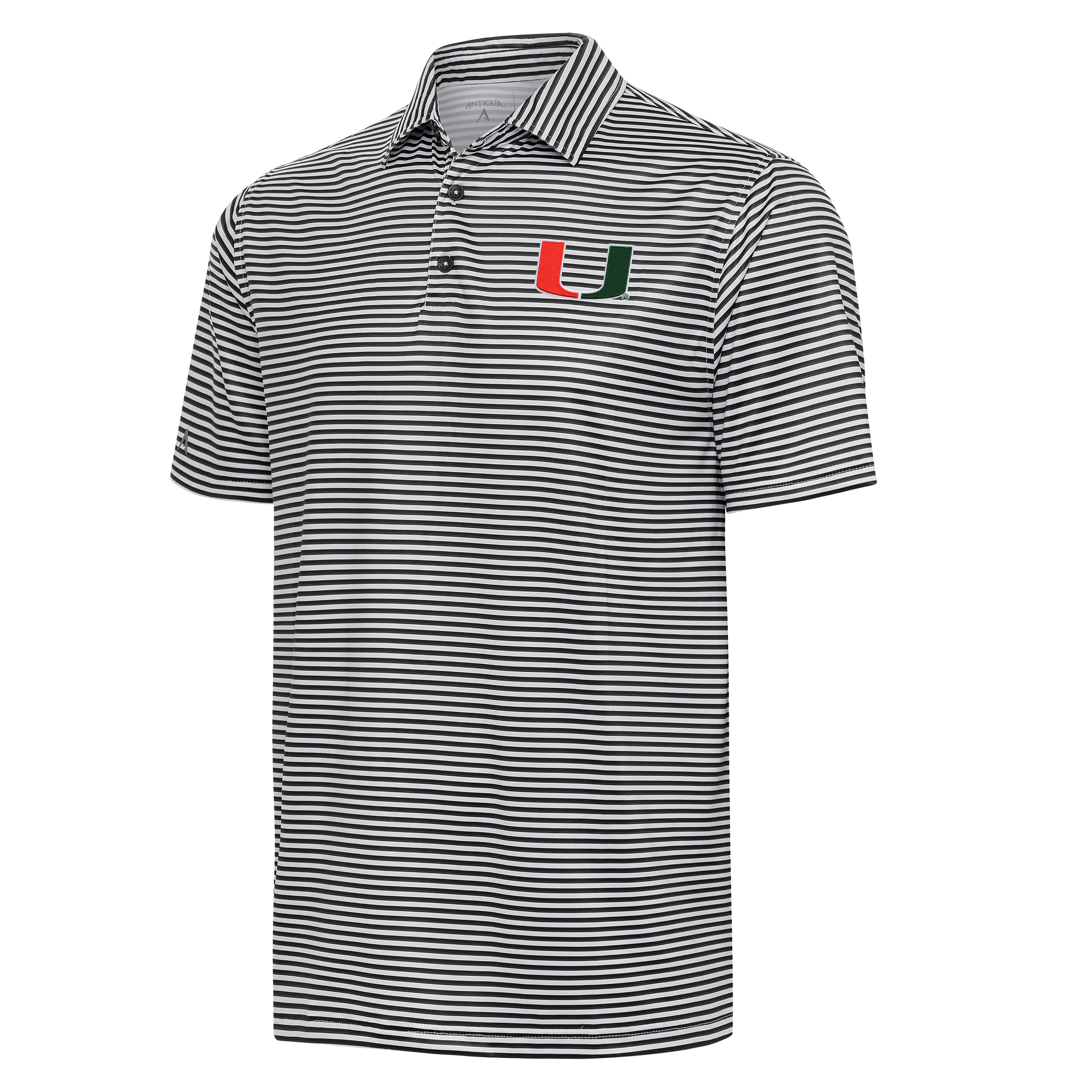 Miami Hurricanes Antigua Skills Striped Polo U Logo - Black