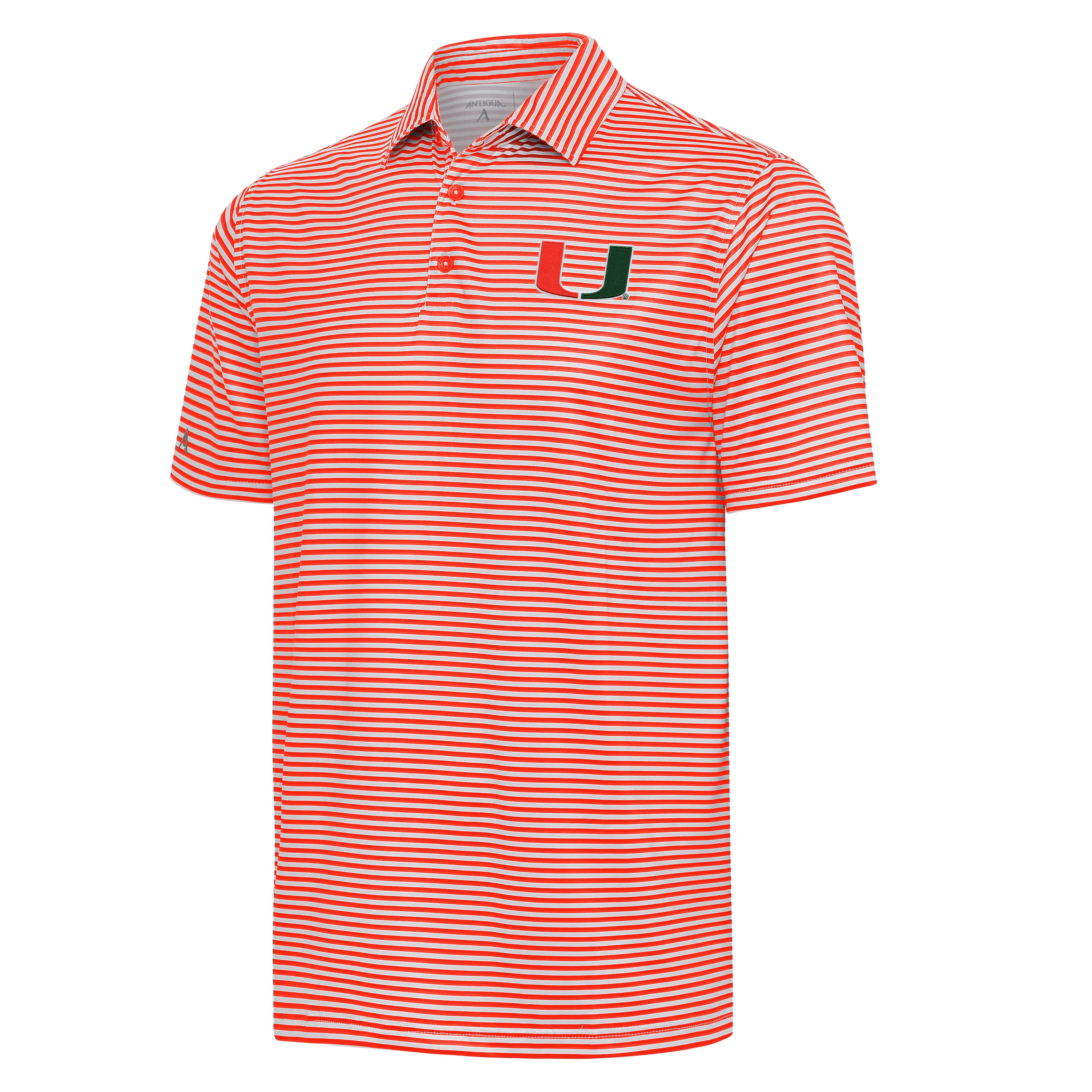 Miami Hurricanes Antigua Skills U Striped Polo - Mango/Orange