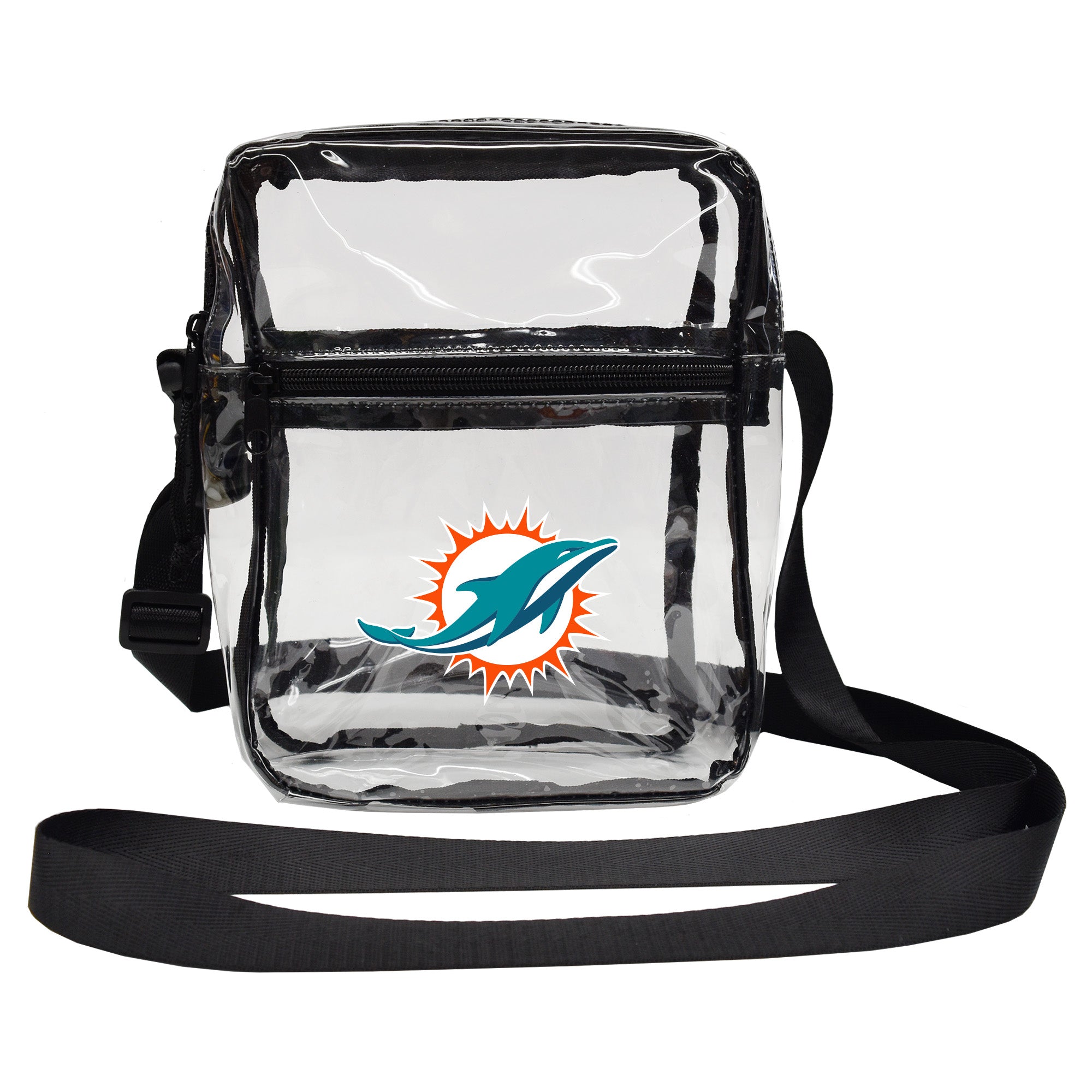 Miami Dolphins Clear Zippered Stadium Bag/Purse - Black Strap