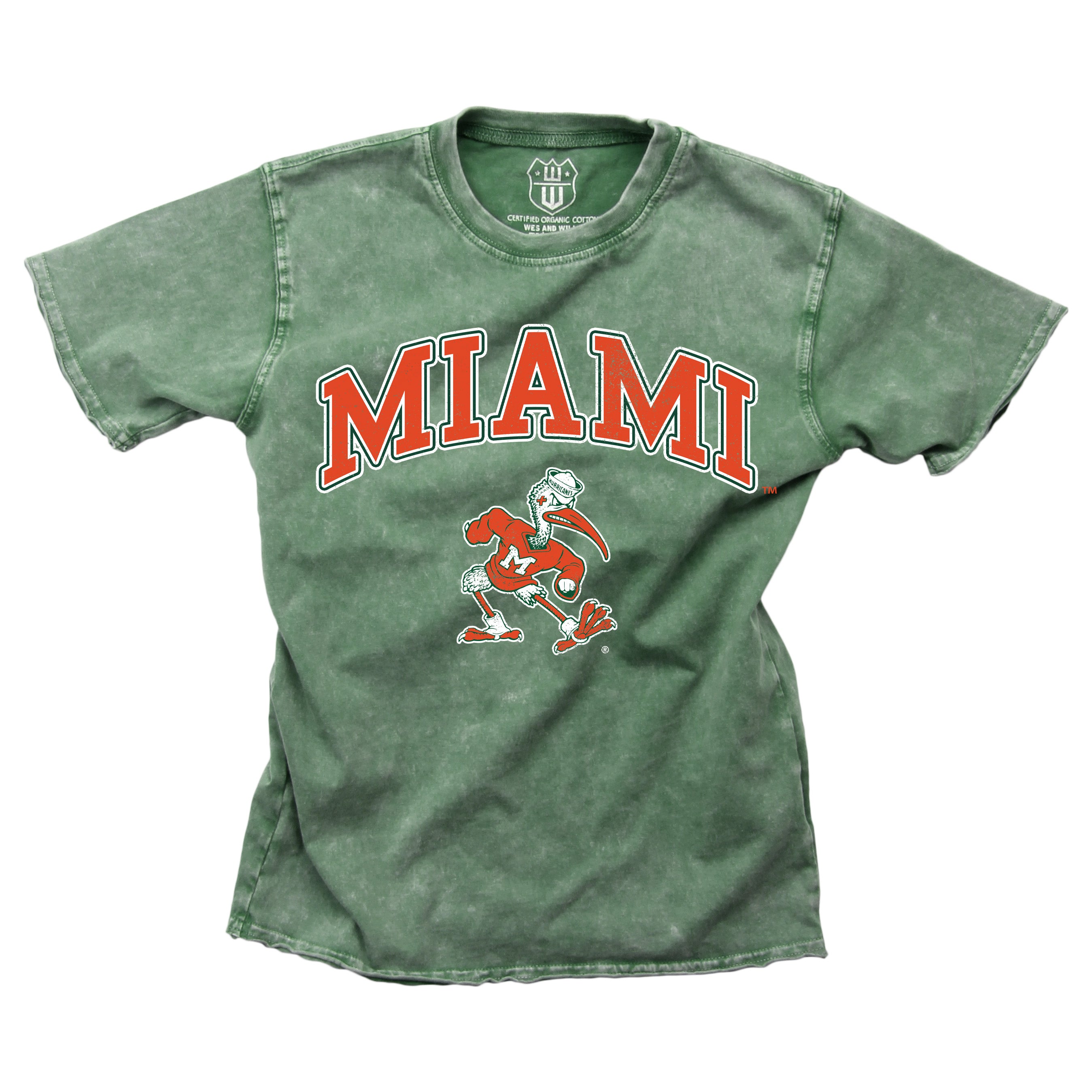 Miami Hurricanes Wes And Willy Youth Faded Vintage Sebastian T-Shirt - Green