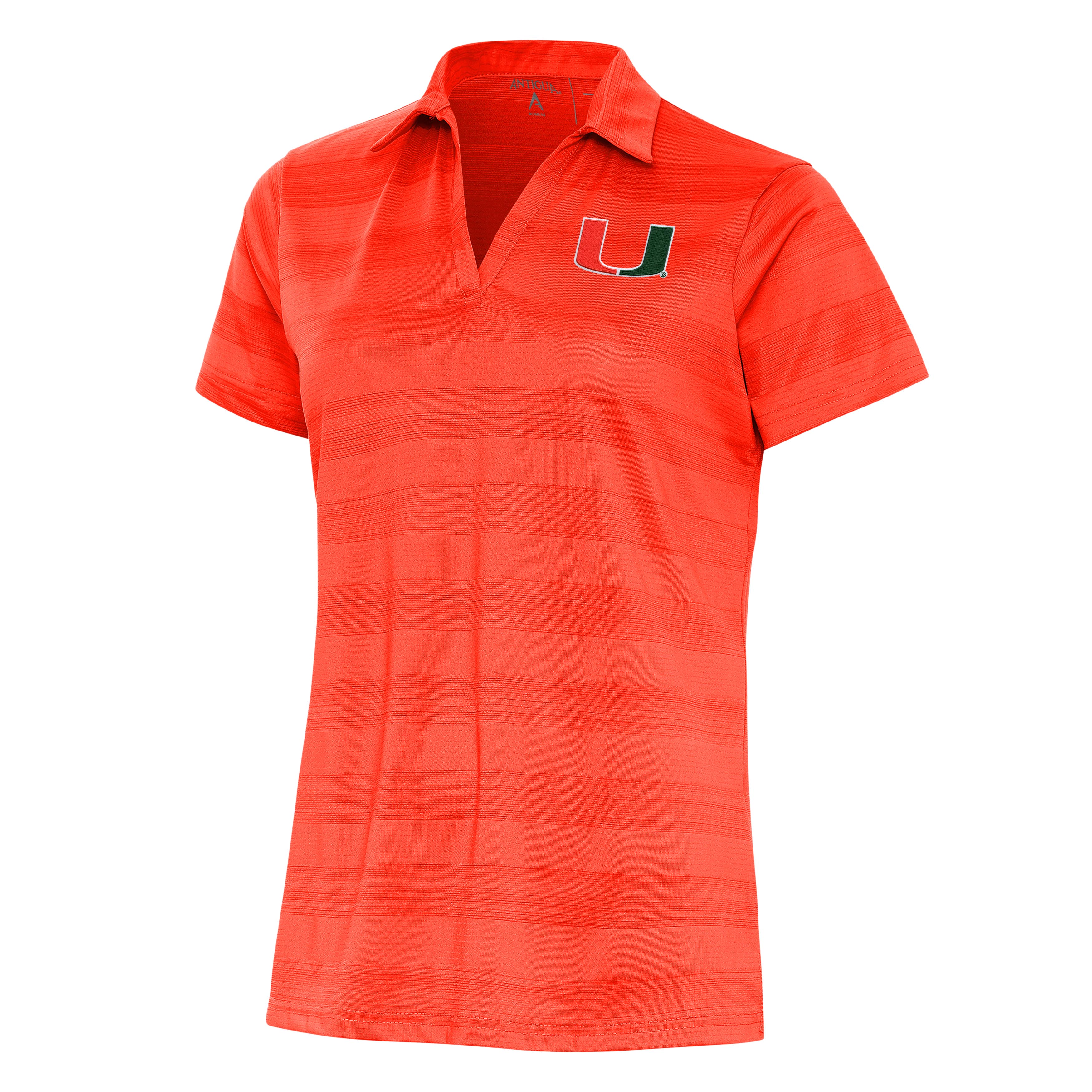 Miami Hurricanes Women's Antigua Compass U Logo V-Neck Polo - Mango/Orange