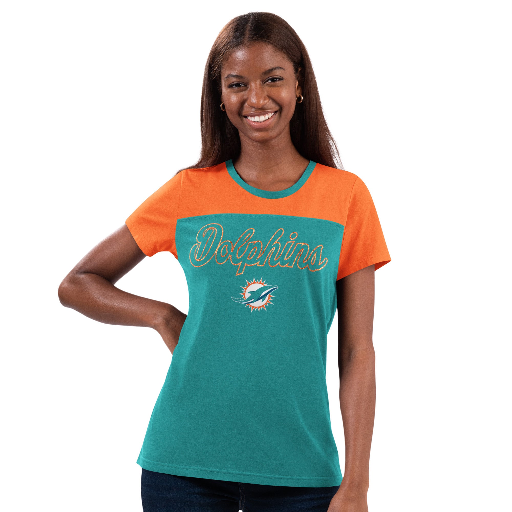 Miami Dolphins G-III 4Her Women's Cheer Color Blocked T-Shirt - Aqua / Orange