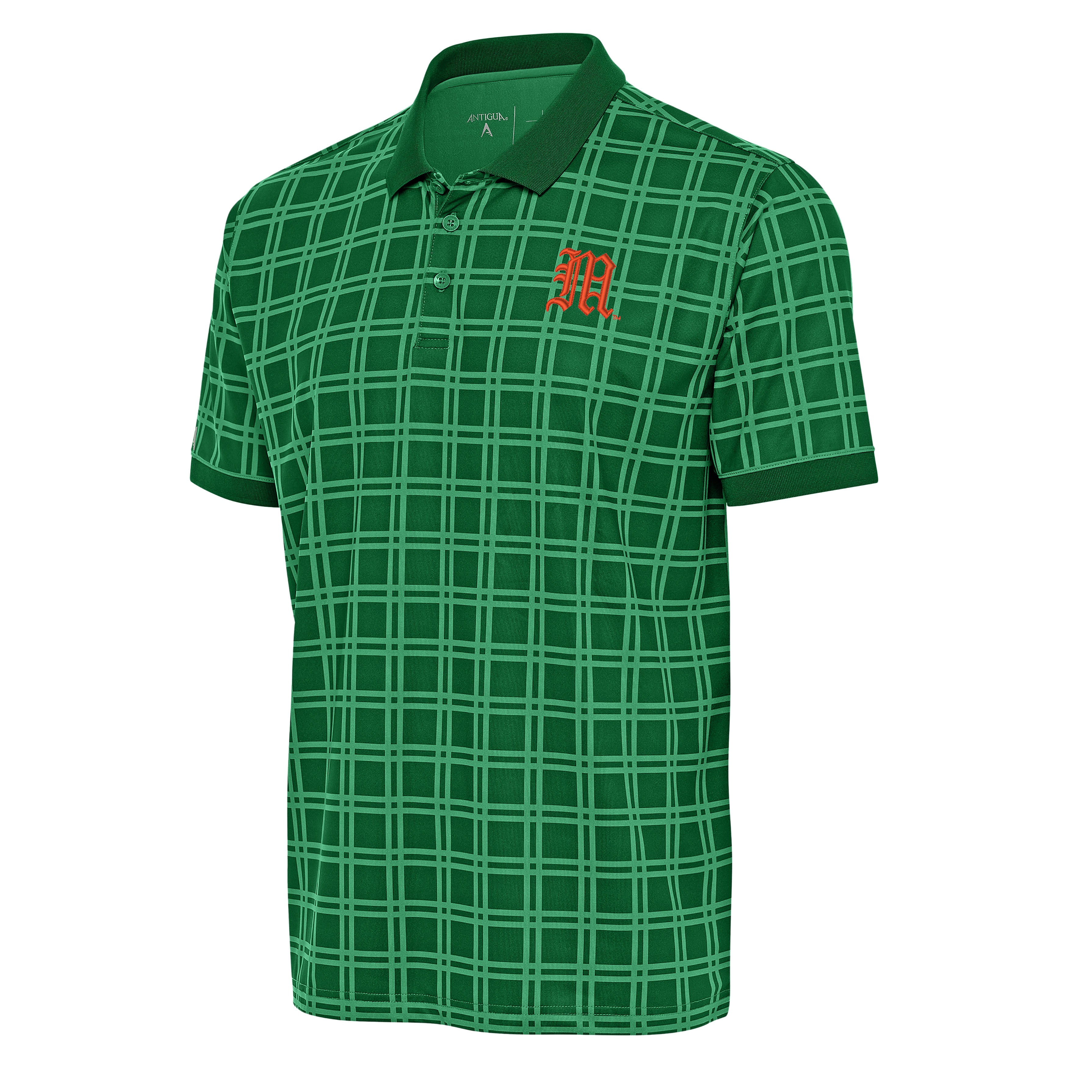 Miami Hurricanes Antigua Bluegrass Old English M Logo Polo - Dark Pine