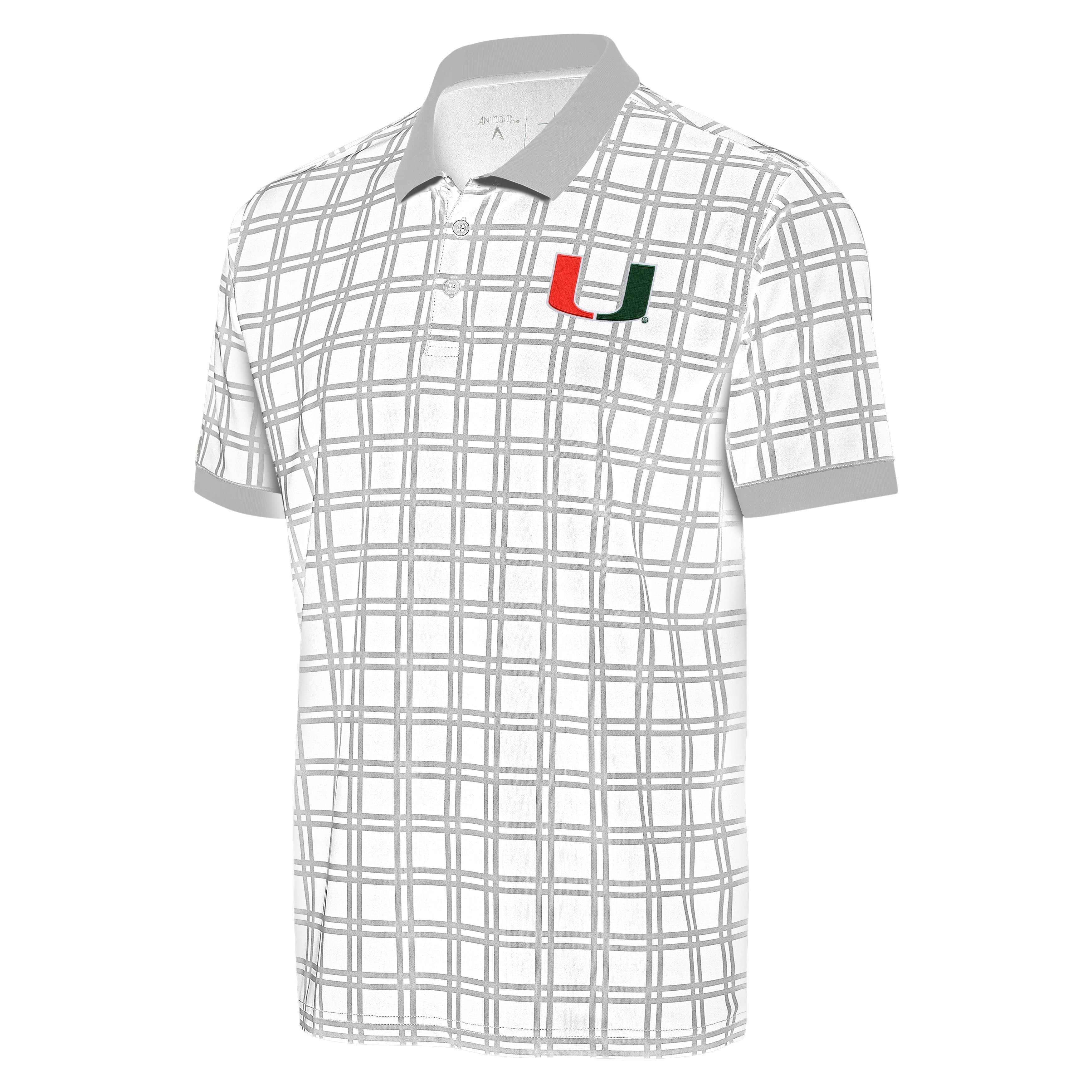 Miami Hurricanes Antigua Bluegrass Polo U Logo - White / Silver