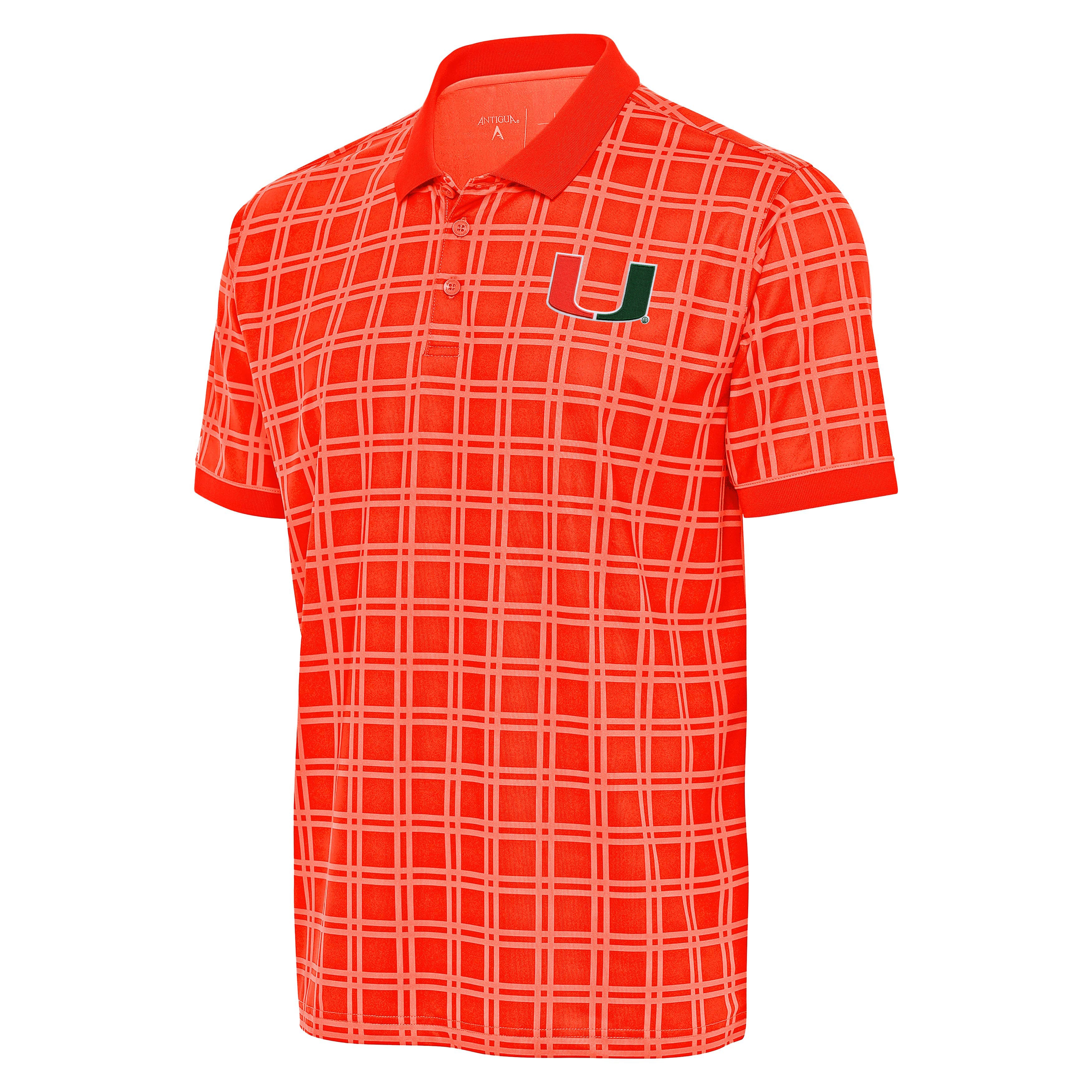 Miami Hurricanes Antigua Bluegrass Polo U Logo - Mango/Orange