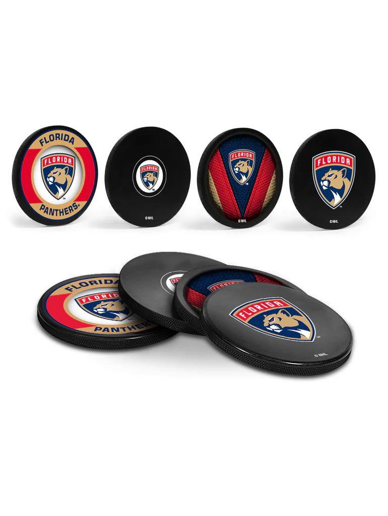Florida Panthers Hockey Puck Drink Coasters (4-Pack) In Cube - Black