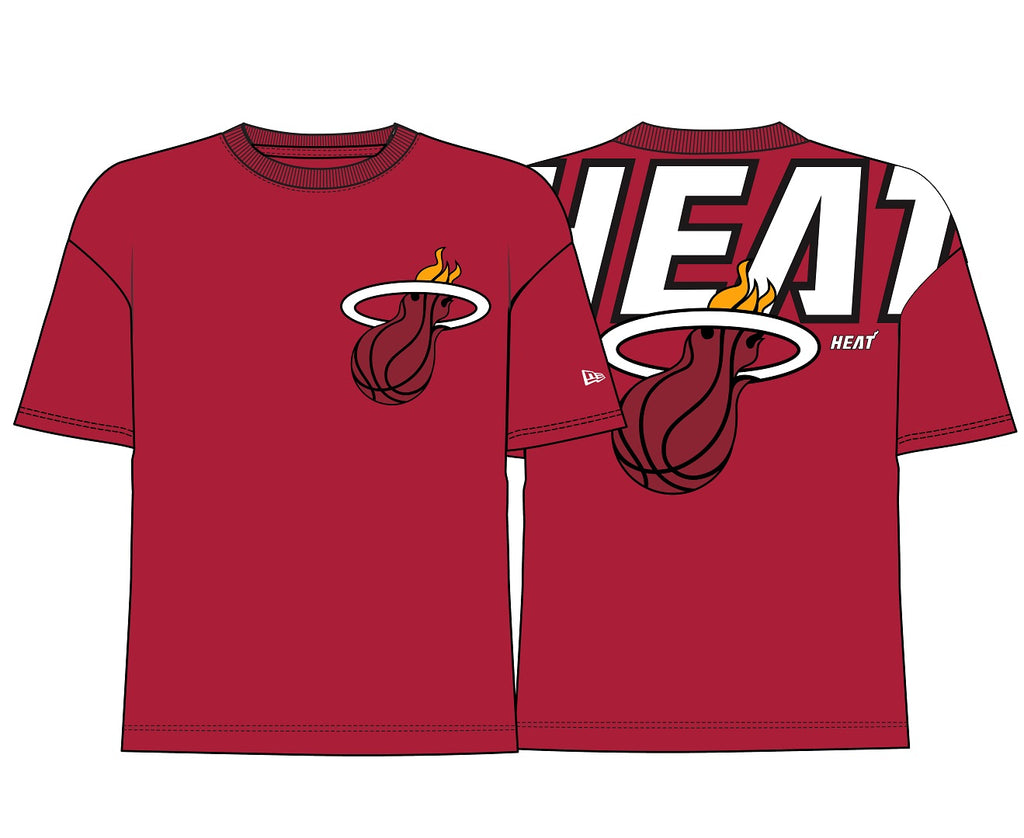 Miami Heat New Era Back Print Bold Logo Oversized T-Shirt - Red