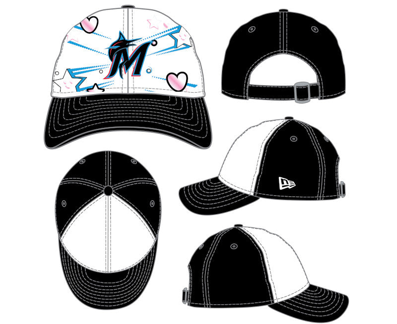 Miami Marlins New Era Youth Burst Color Changing 9Twenty Adjustable Hat - Black/White