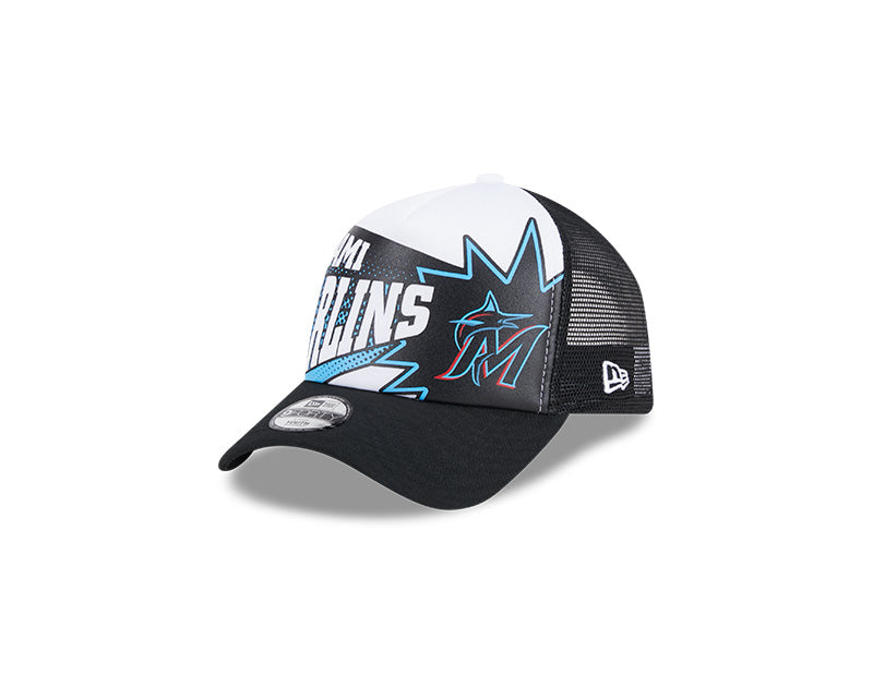 Miami Marlins New Era Kids Burst! Adjustable Foam Trucker Hat - Black/White