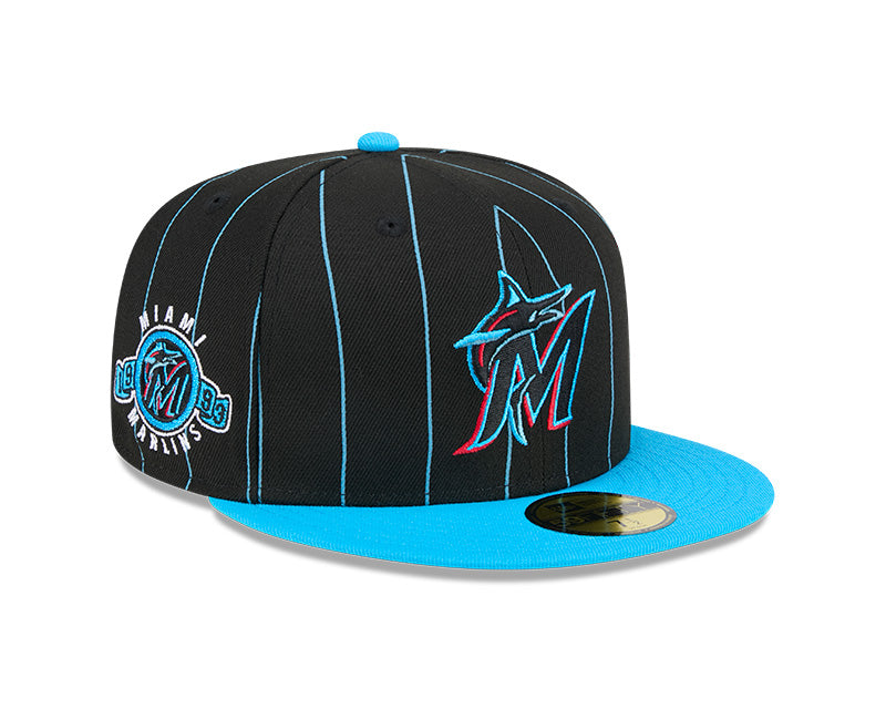 Miami Marlins New Era 59Fifty Throwback Pinstripes Fitted Hat - Black