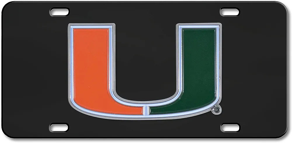 Miami Hurricanes Diecast License Plate Tag 12" x 6" - Black