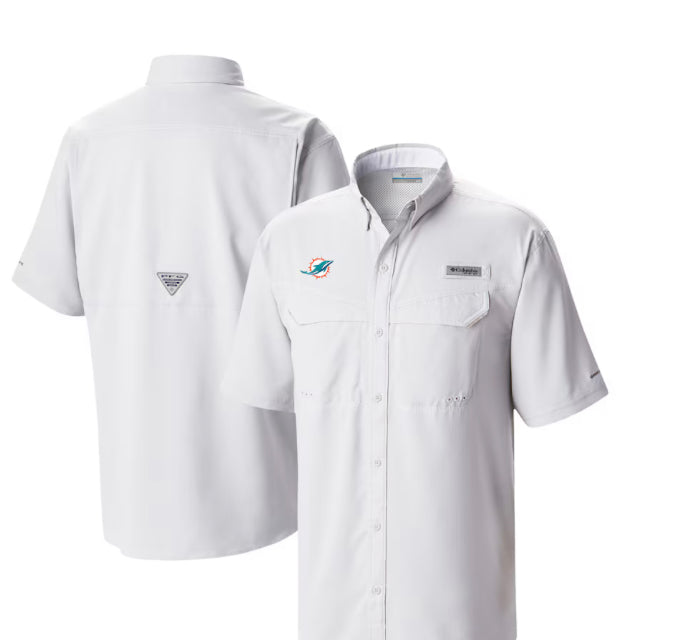 Miami Dolphins Columbia PFG Tamiami Low Drag Offshore Shirt Primary Logo - White