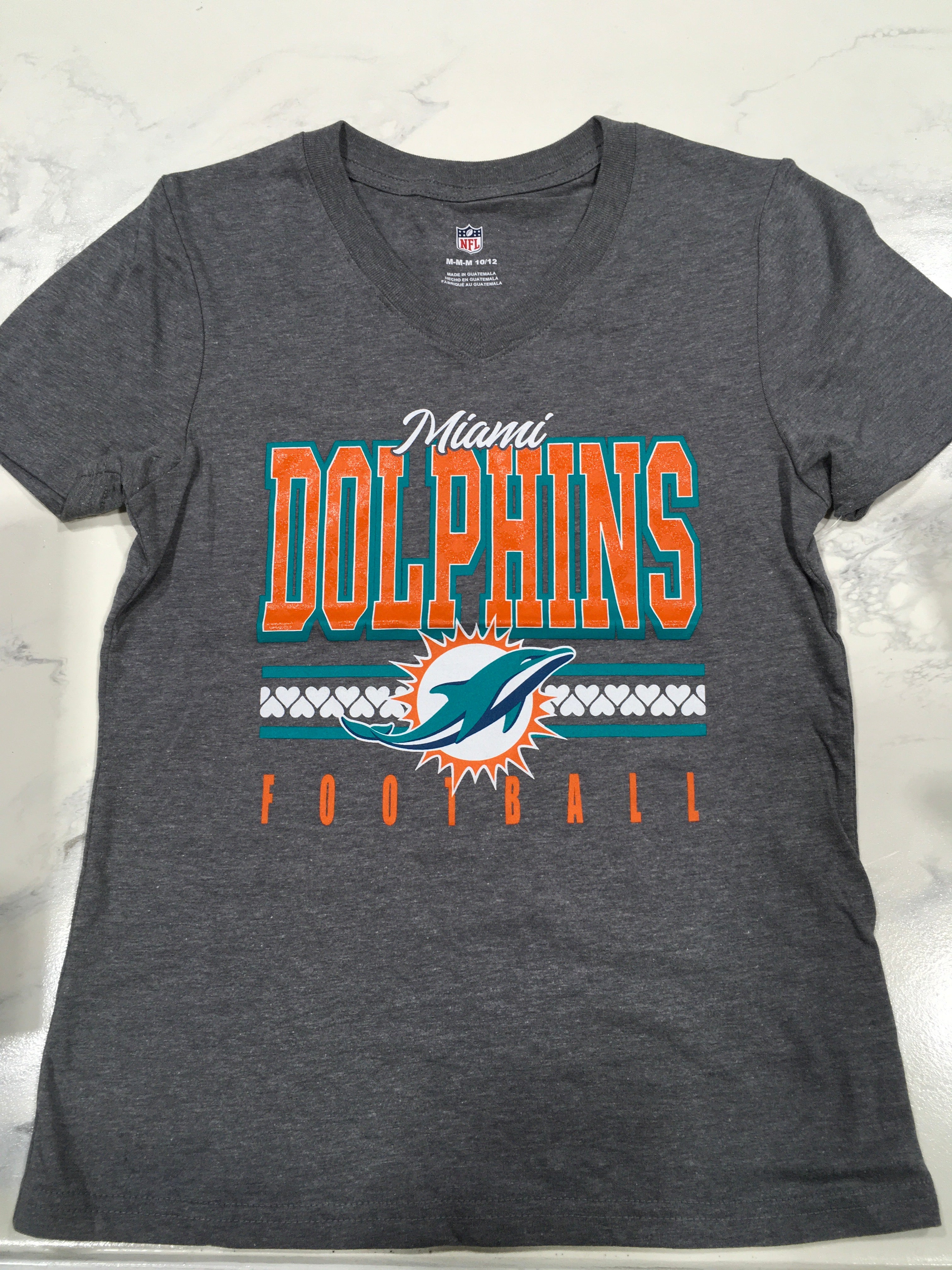 Miami Dolphins Heart to Heart V-Neck Triblend Shirt - Grey