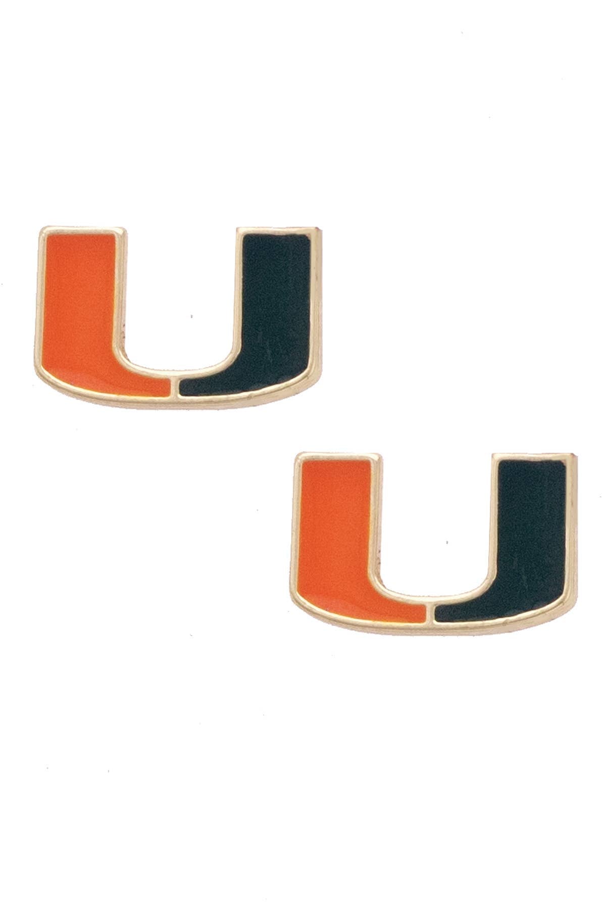 Miami Hurricanes Enamel Logo Stud Earrings in Shiny Gold