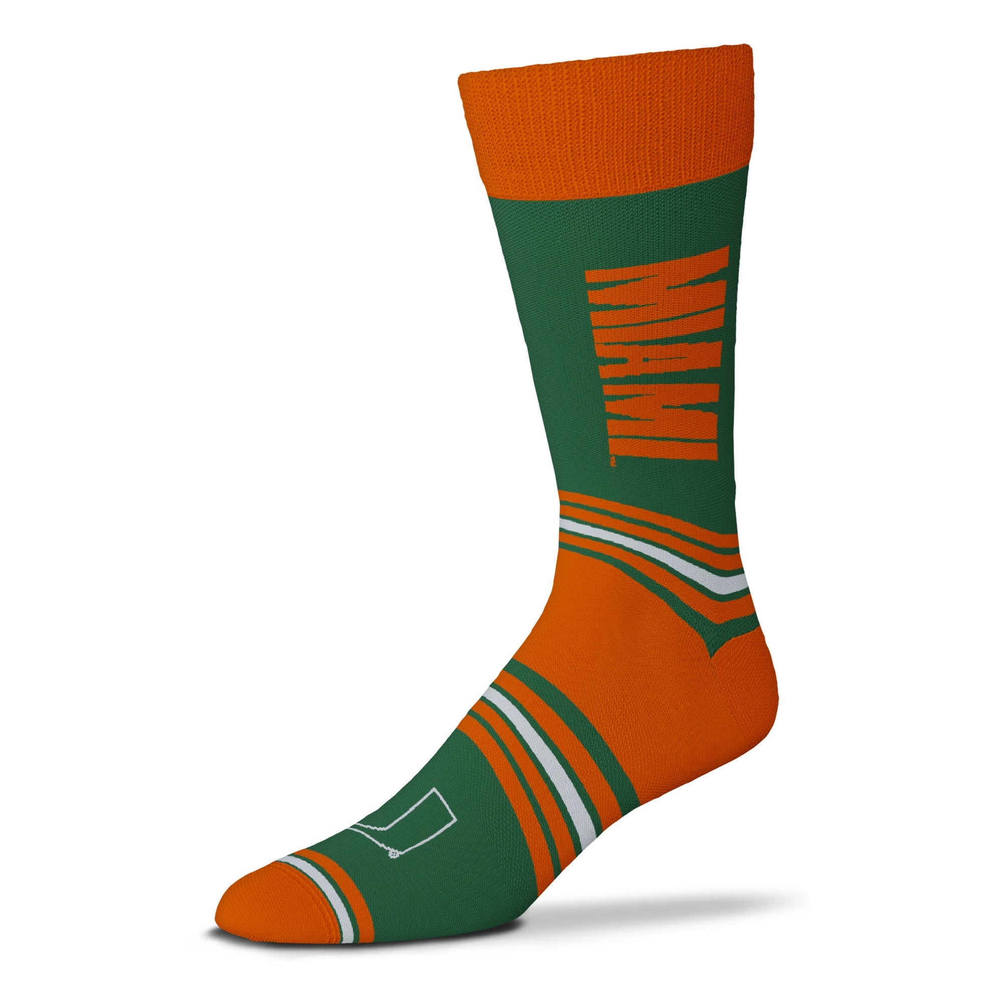 Miami Hurricanes For Bare Feet OSFM Crew Socks - Orange / Green