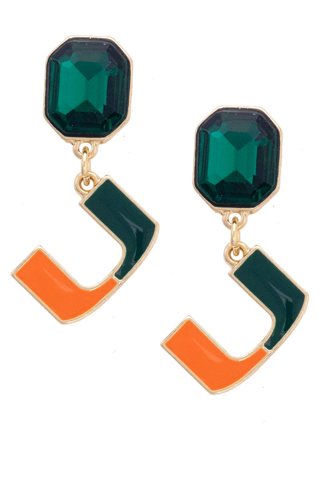 Miami Hurricanes Rhinestone Enamel Logo Earrings in Shiny Go display picture 1