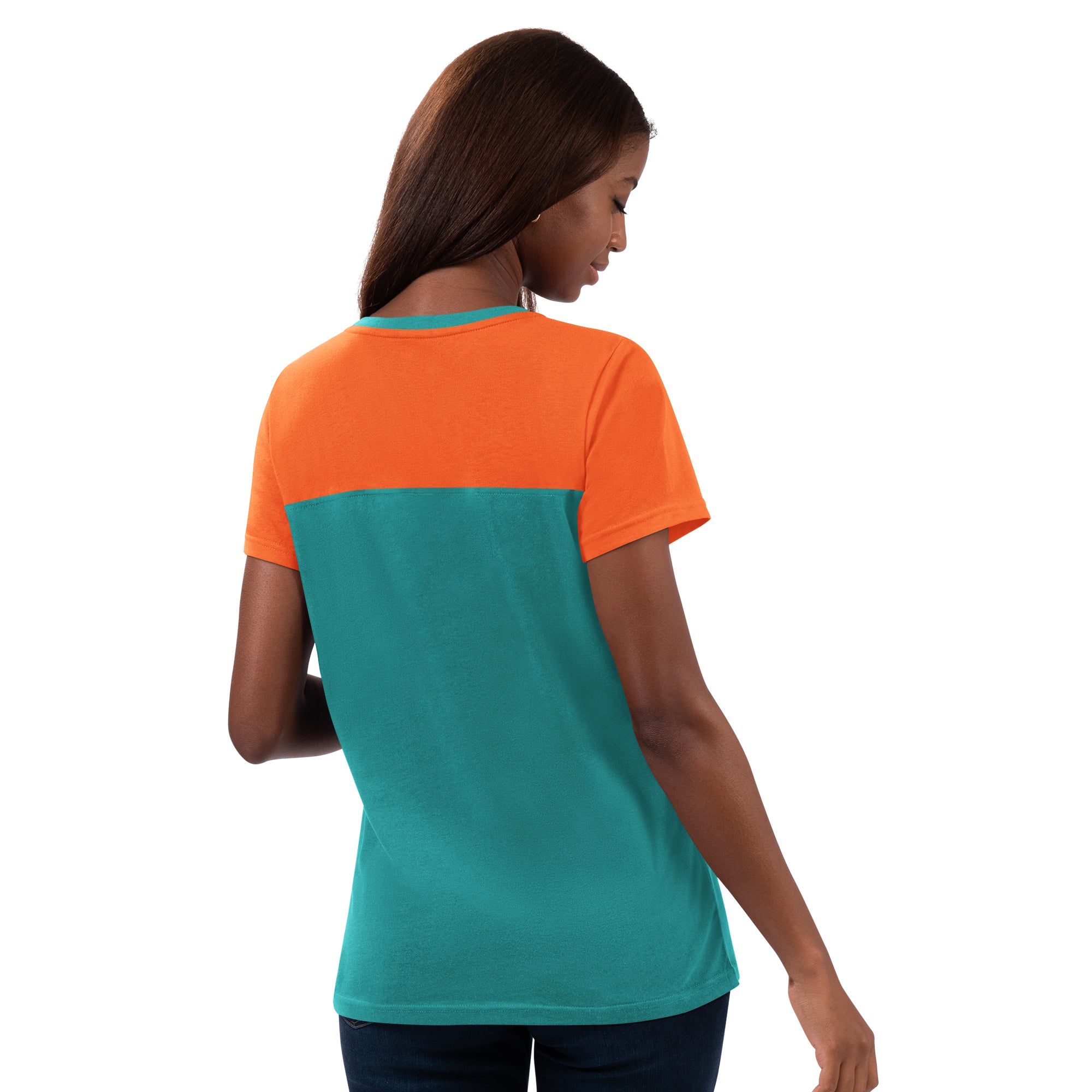 Miami Dolphins G-III 4Her Women's Cheer Color Blocked T-Shirt - Aqua / Orange