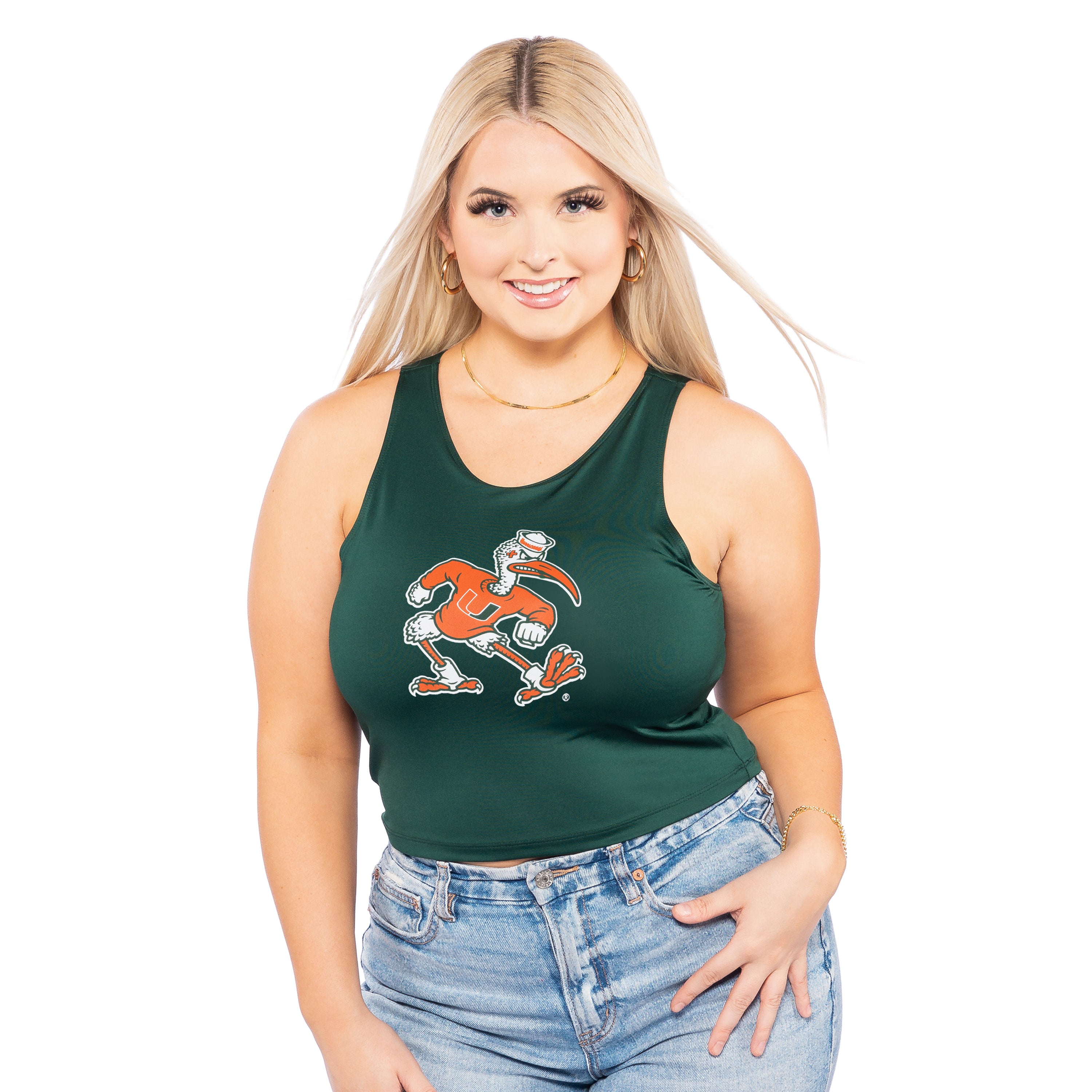 Miami Hurricanes ZooZatz Sebastian w/U Logo 1st Down Crop Top - Green