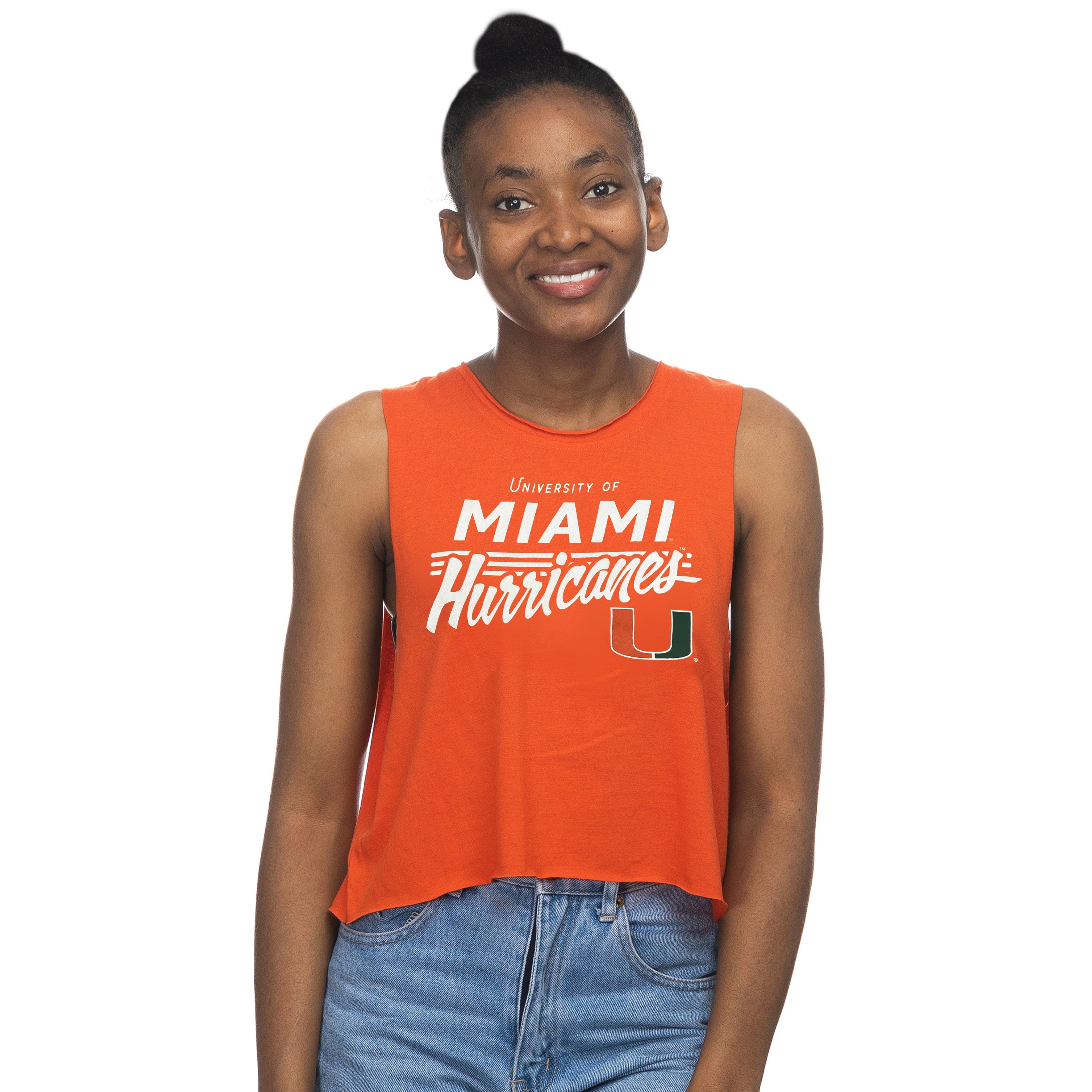 Miami Hurricanes ZooZatz Script Crop Muscle Tank Top - Orange