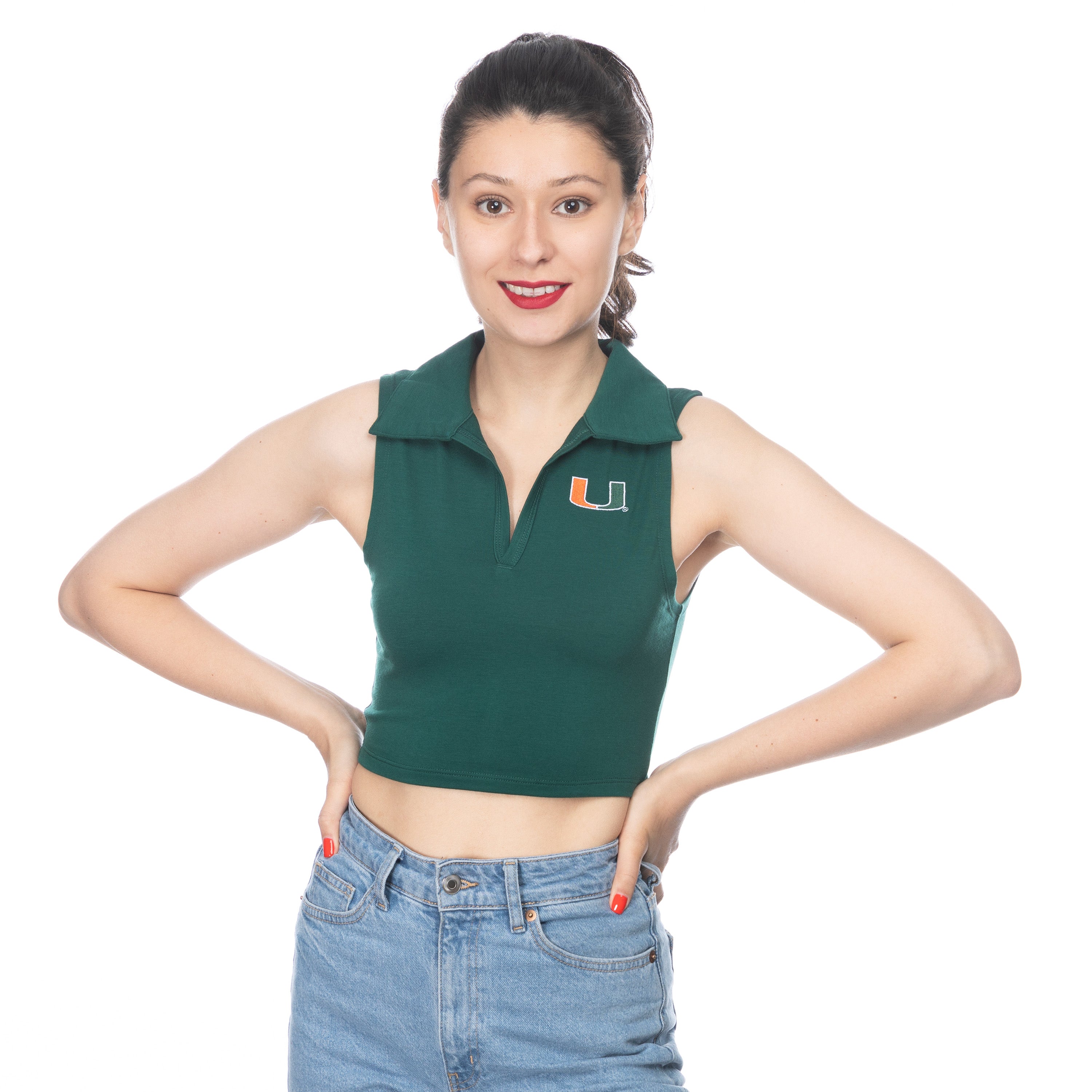 Miami Hurricanes ZooZatz U Polo Crop Top - Green