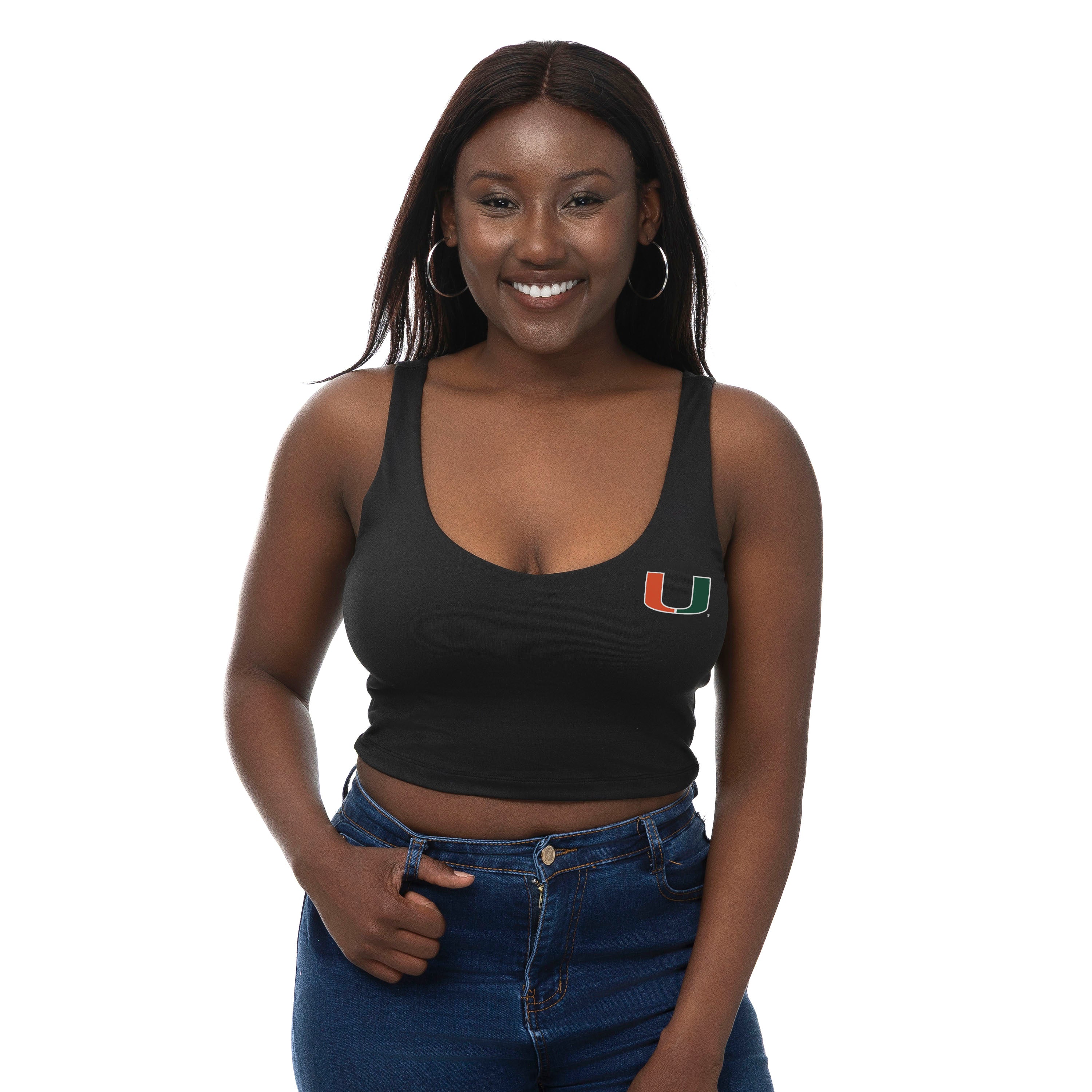 Miami Hurricanes ZooZatz V-Neck Scoop Crop Tank Top - Black