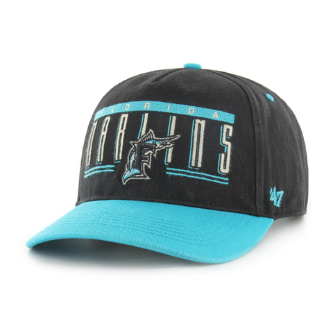 Miami Marlins 47 Brand Cooperstown Double Header Hitch Adjustable Hat - Black/Teal