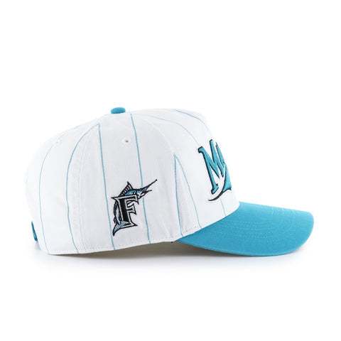 Miami Marlins 47 Brand Cooperstown Double Header Pinstripe Hitch Adjustable Hat - White/Teal