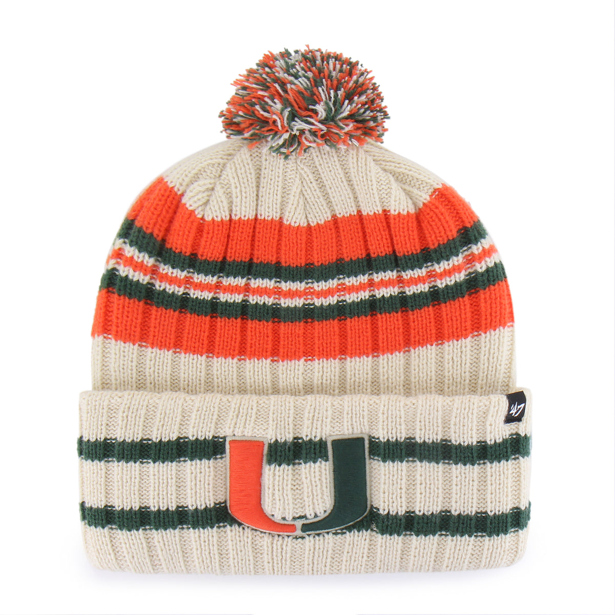 Miami Hurricanes 47 Brand Hone Knit Cuffed Beanie - Natural