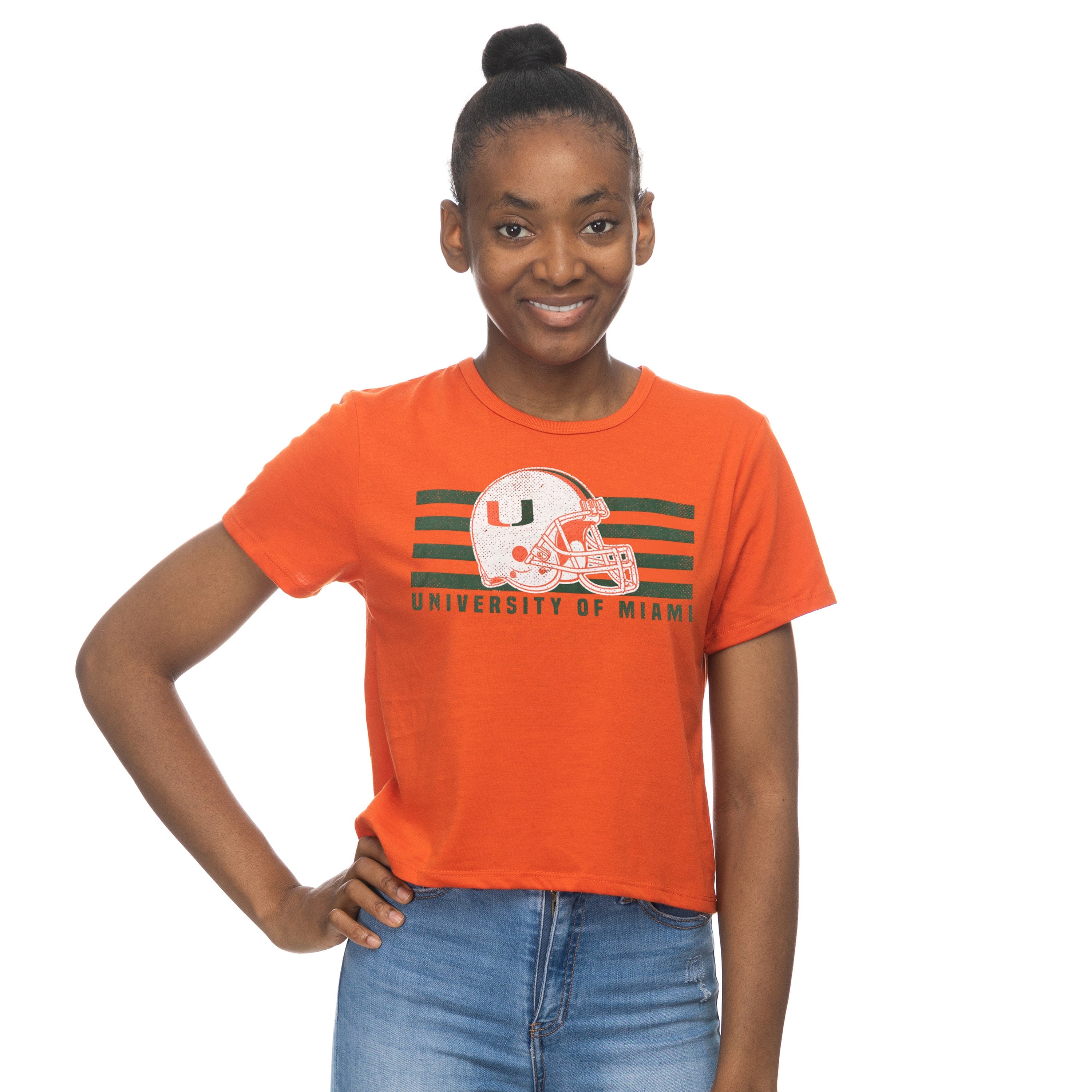 Miami Hurricanes ZooZatz Football Helmet Crop T-Shirt - Orange