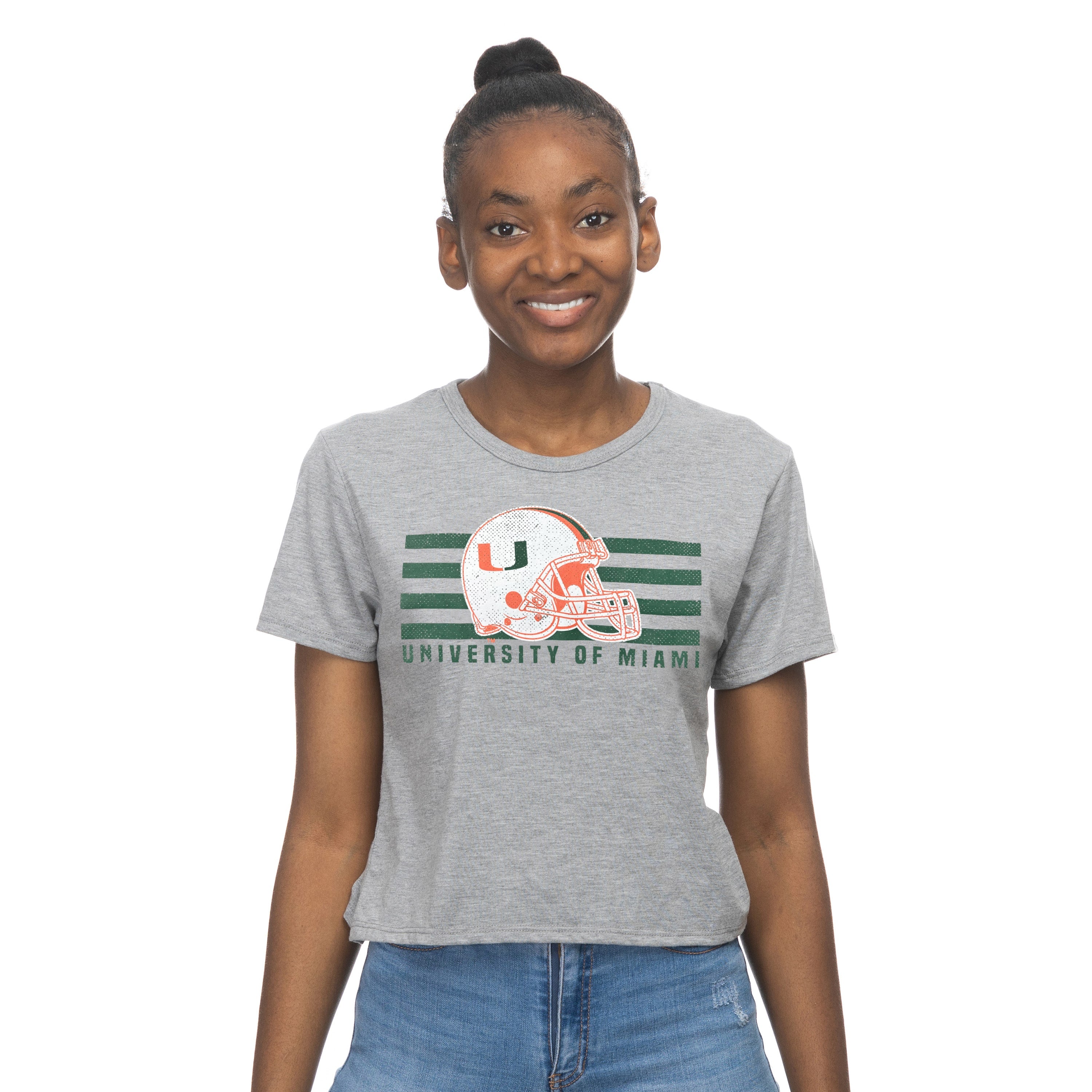 Miami Hurricanes ZooZatz Football Helmet Crop T-Shirt - Gray