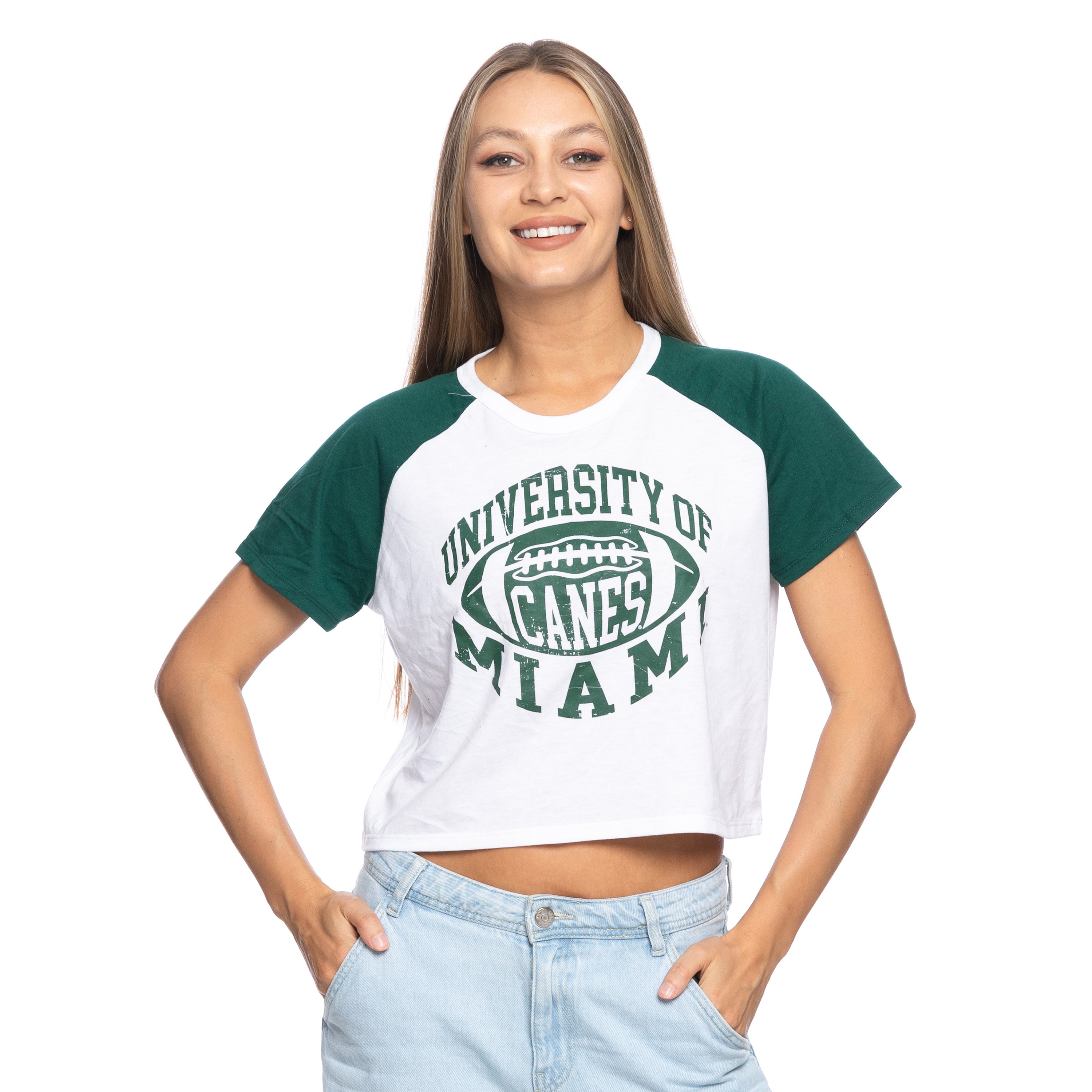 Miami Hurricanes ZooZatz Canes Football Raglan Tee - White/Green