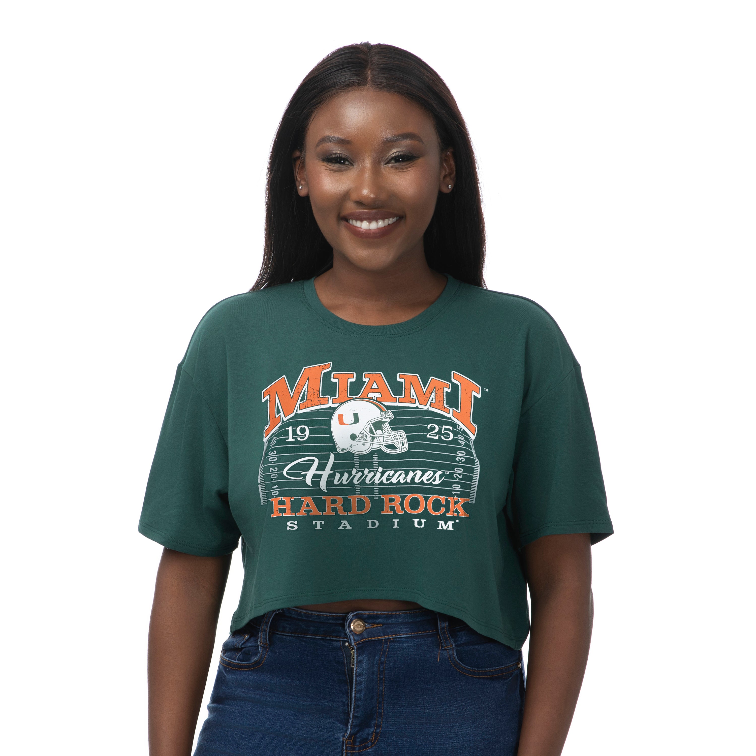 Zoozatz Miami Hurricanes Helmet Logo Boxy Crop Top -Green