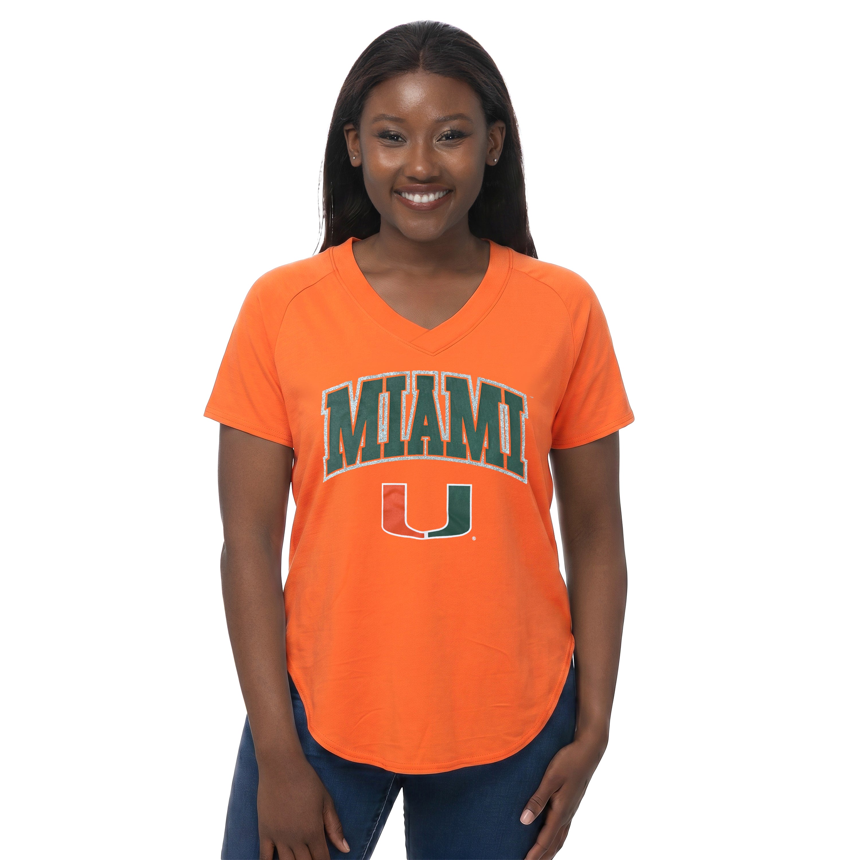 Miami Hurricanes Women's ZooZatz Donna Glittered Donna T-Shirt - Orange