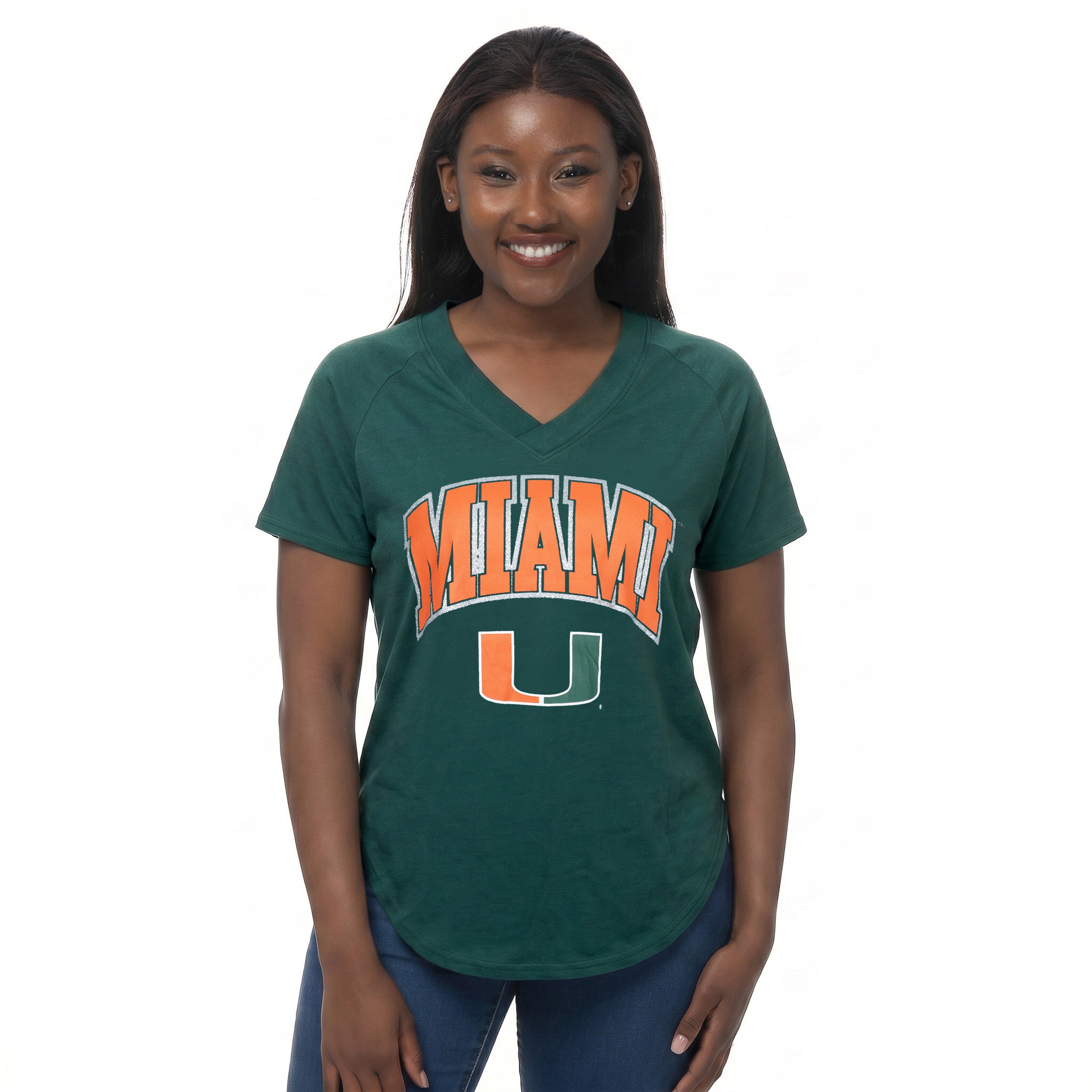 Miami Hurricanes Women's ZooZatz Donna Glittered Donna T-Shirt - Green
