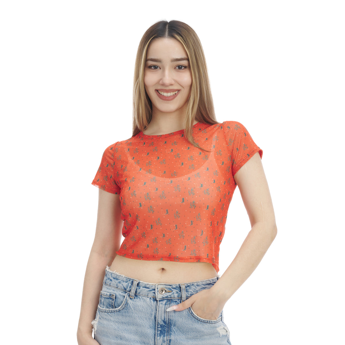 Miami Hurricanes ZooZatz Sebastian Mesh Sheer Crop T-Shirt - Orange