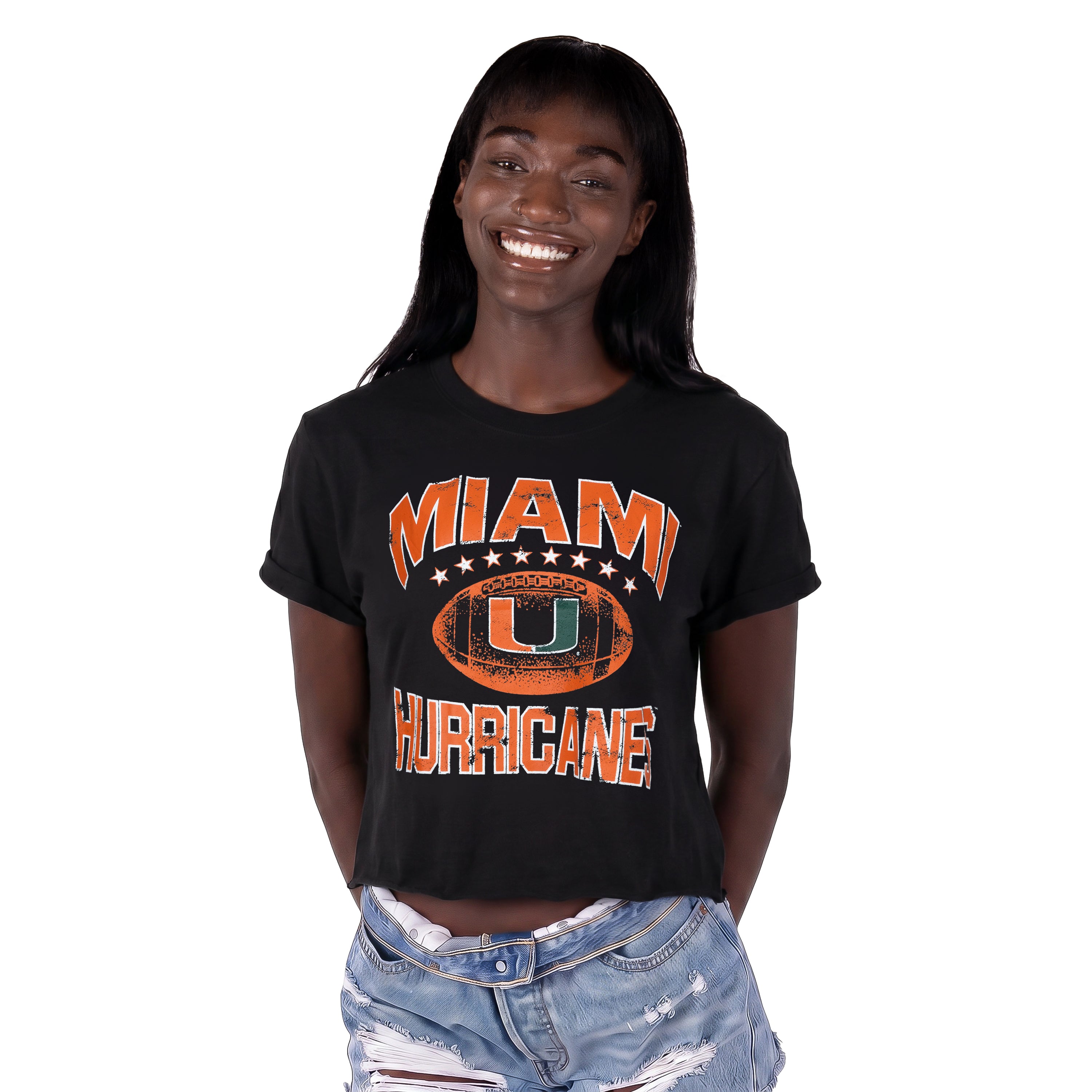 Miami Hurricanes Women's ZooZatz Primetime Long Crop T-Shirt - Black