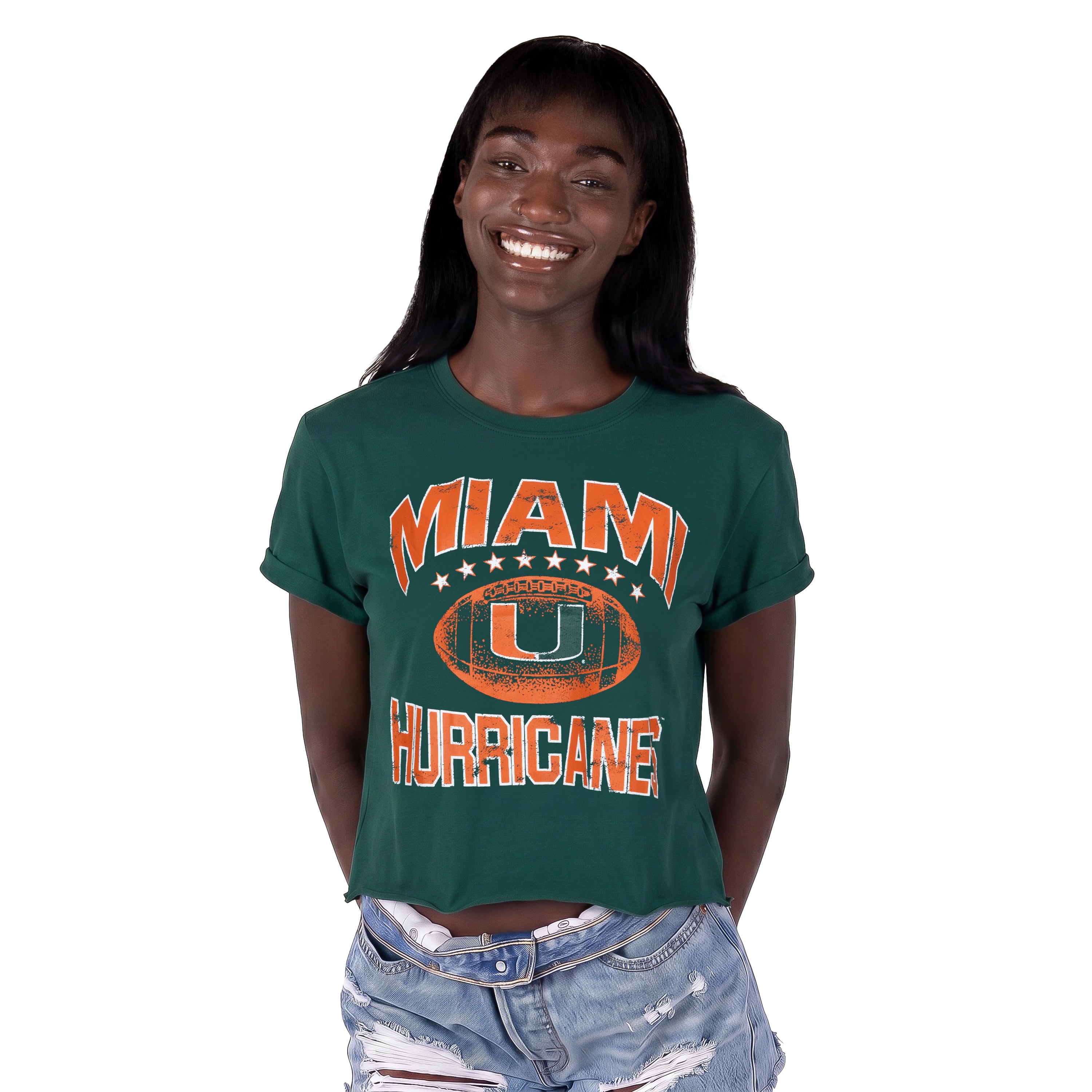 Miami Hurricanes Women's ZooZatz Primetime Long Crop T-Shirt - Green