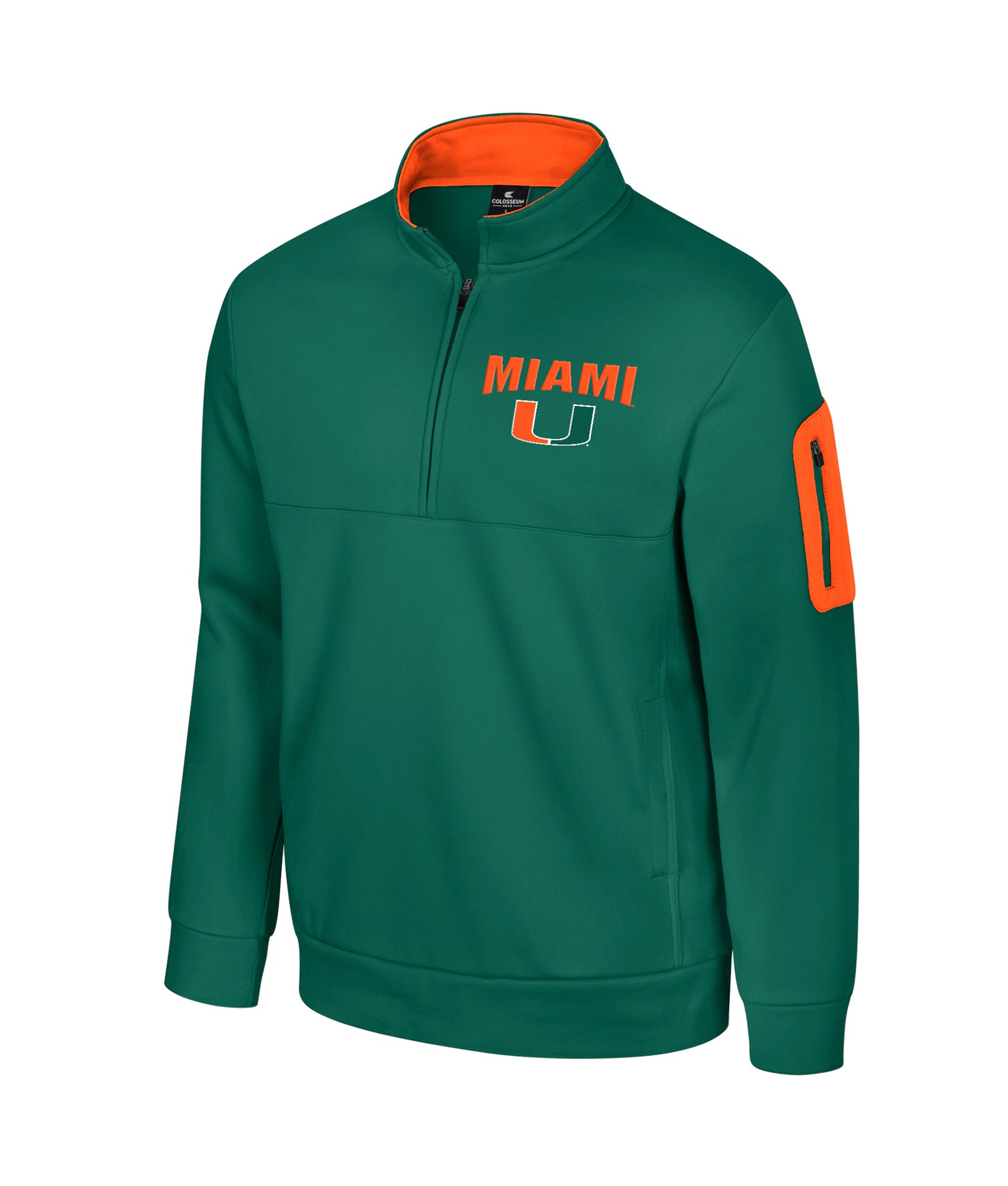 Miami Hurricanes Colosseum Men's HITS THE ROAD POLY FLEECE 1/2 ZIP - GREEN