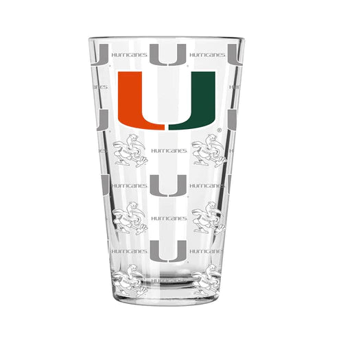 Miami Hurricanes Sandblasted Clear Pint Glass